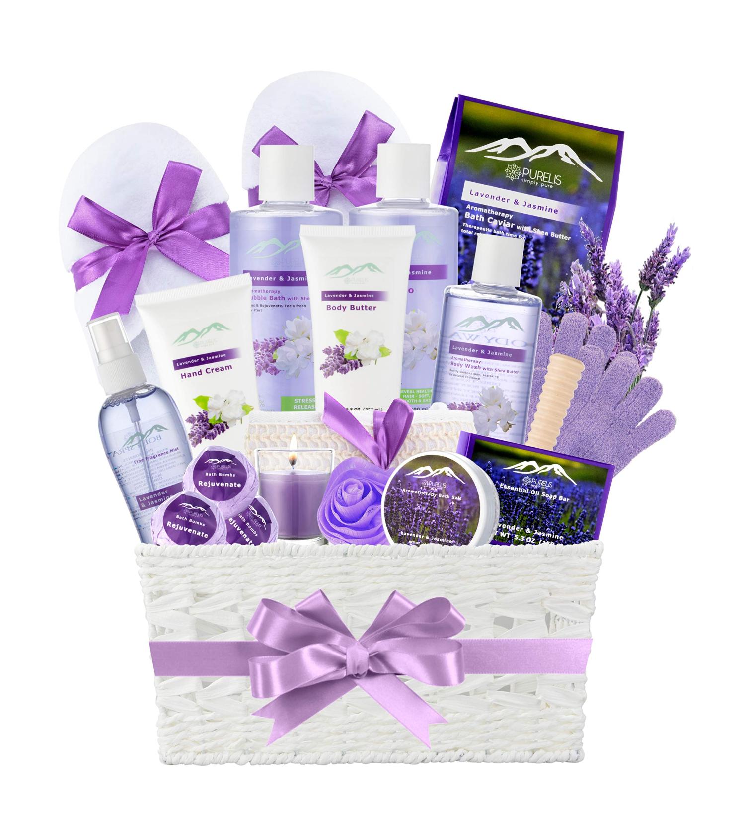 Purelis XL Lavender & Jasmine Bath Gift Basket for Women - All Natural Spa Goodies, Sulfate & Paraben Free | PN-220 - Buy Online on GoSupps.com
