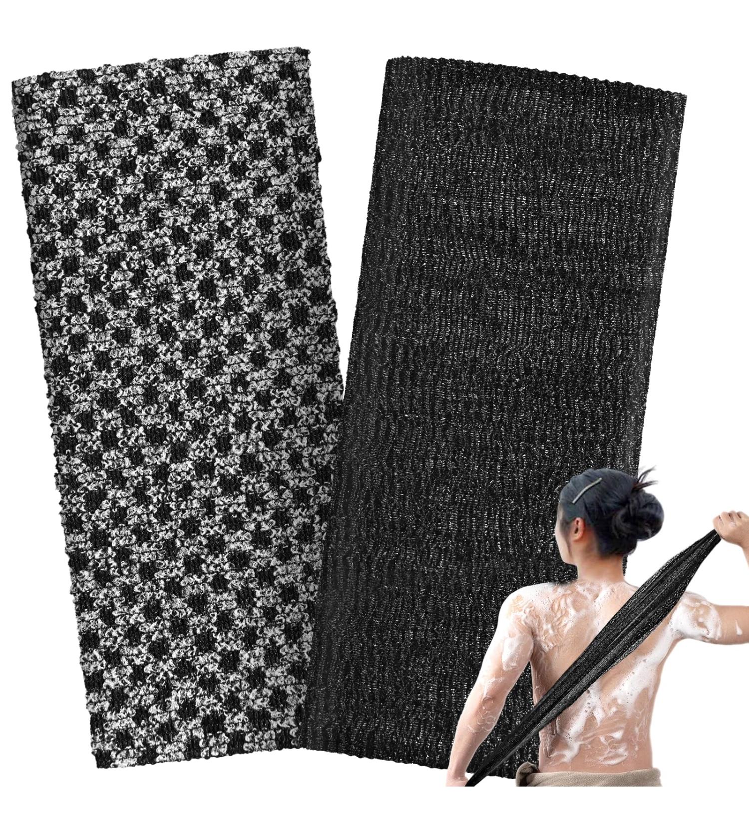 Exfoliating Washcloth Set - 2 African Net Shower Towels & Japanese Face Sponges for Ultimate Body Care Black Loofah Scrubber for Exfoliation - Buy Online on GoSupps.com