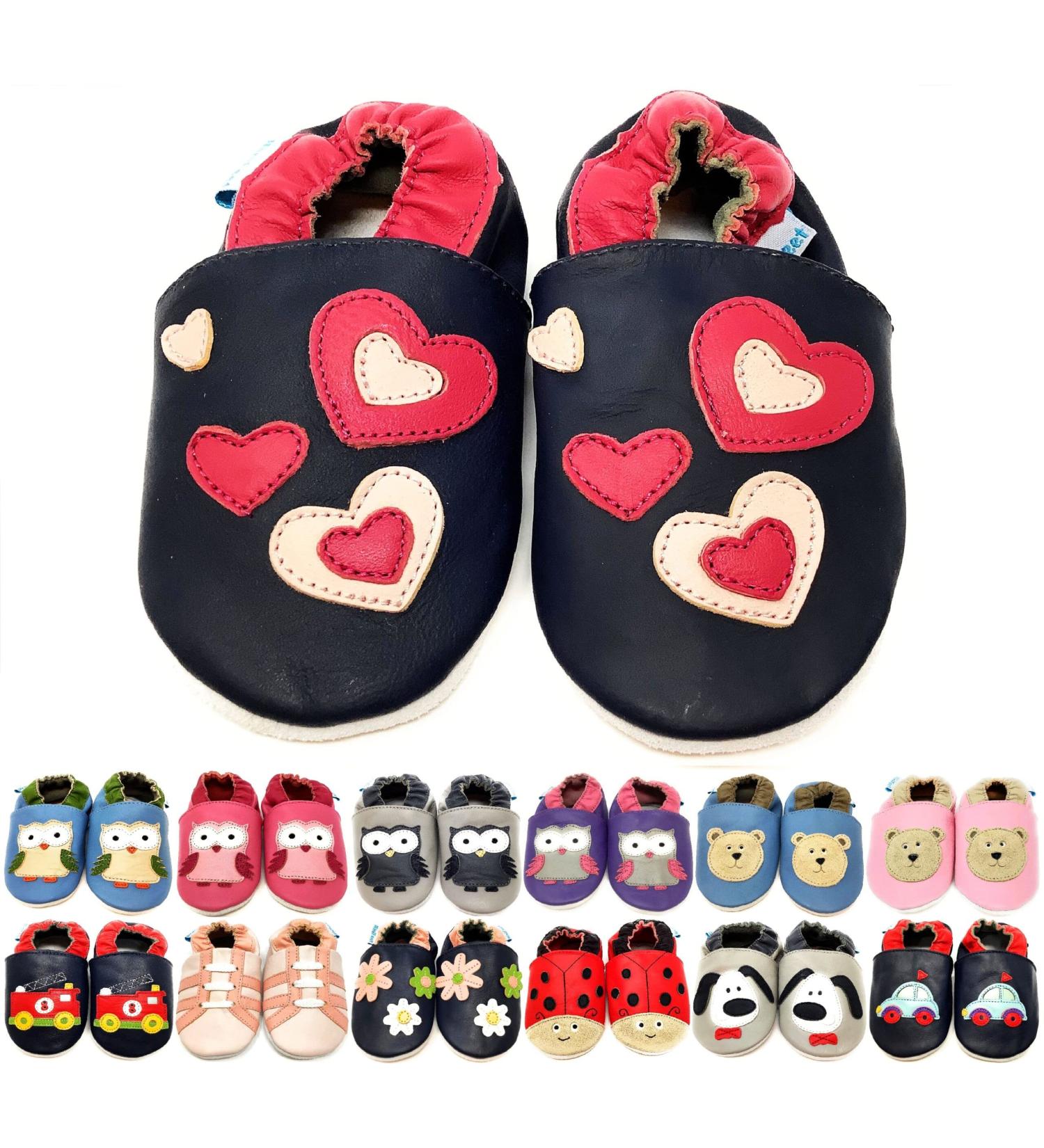 MiniFeet Premium Soft Leather Baby Shoes - Buy 4 Pairs, Get 1 Free! Toddler Shoes for 0-6 Months to 4-5 Years - Hearts Design - Buy Online on GoSupps.com