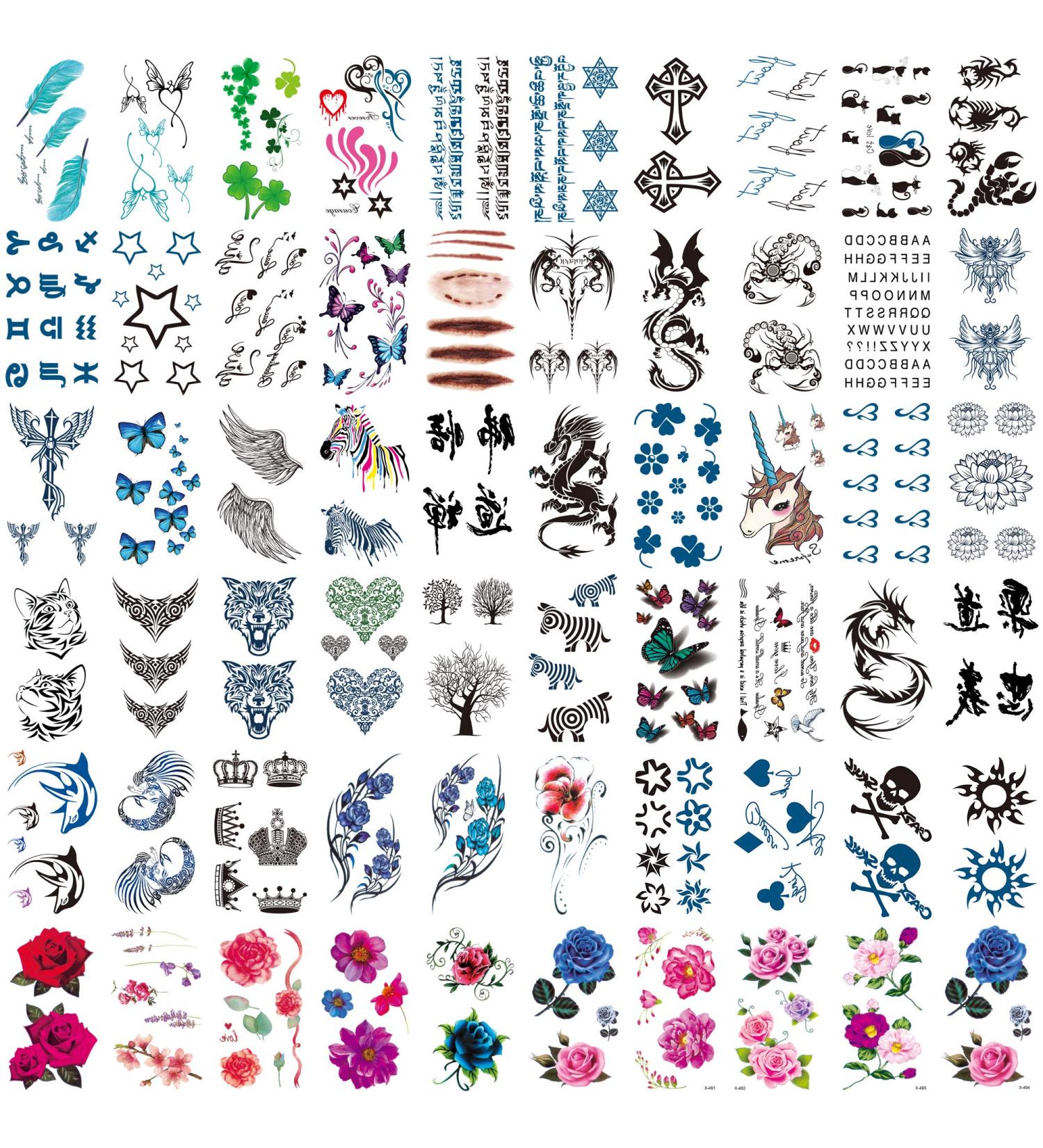 60pcs Fake Temporary Tattoo Sticker Set for Adults - Small Funny Body Art Designs for Arms, Fingers - Men and Women - Buy Online on GoSupps.com