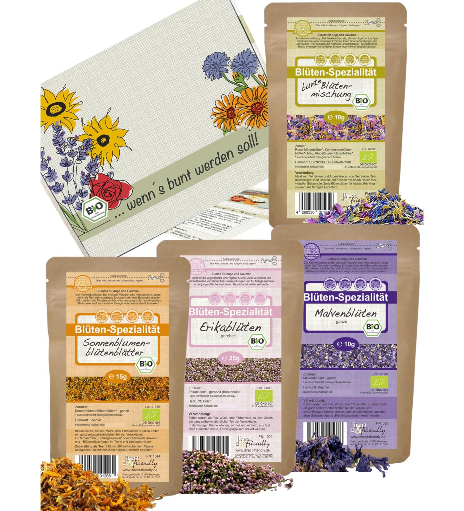 Direct & Friendly | Organic Flower Gift Set - 4 Colorful Edible Flowers for Tea Baking & Cooking Decoration - Buy Online on GoSupps.com