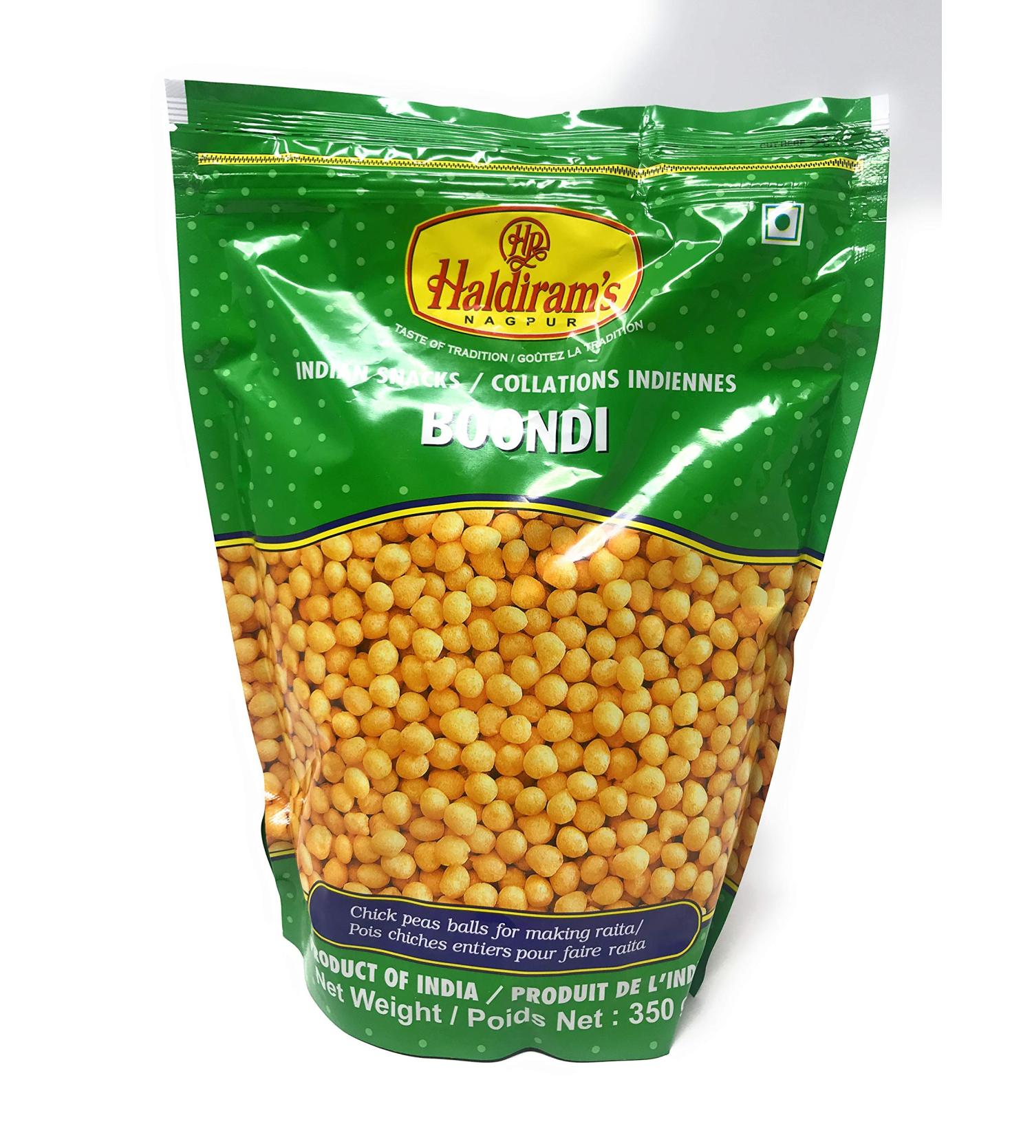 Haldiram's Indian Snacks Boondi - Chickpea Balls for Making Raita - 350 Grams - Buy Online on GoSupps.com