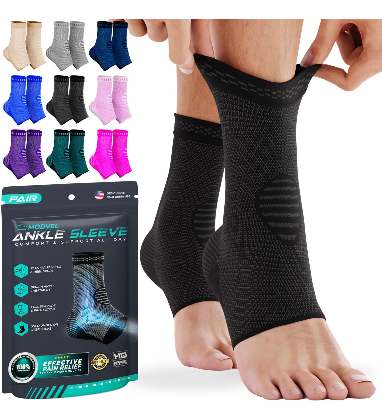 MODVEL Ankle Brace for Men & Women - Compression Support Sleeve & Wrap for Sprains Achilles Tendonitis Plantar Fasciitis - Large Black - International Shipping Available - Buy Online on GoSupps.com