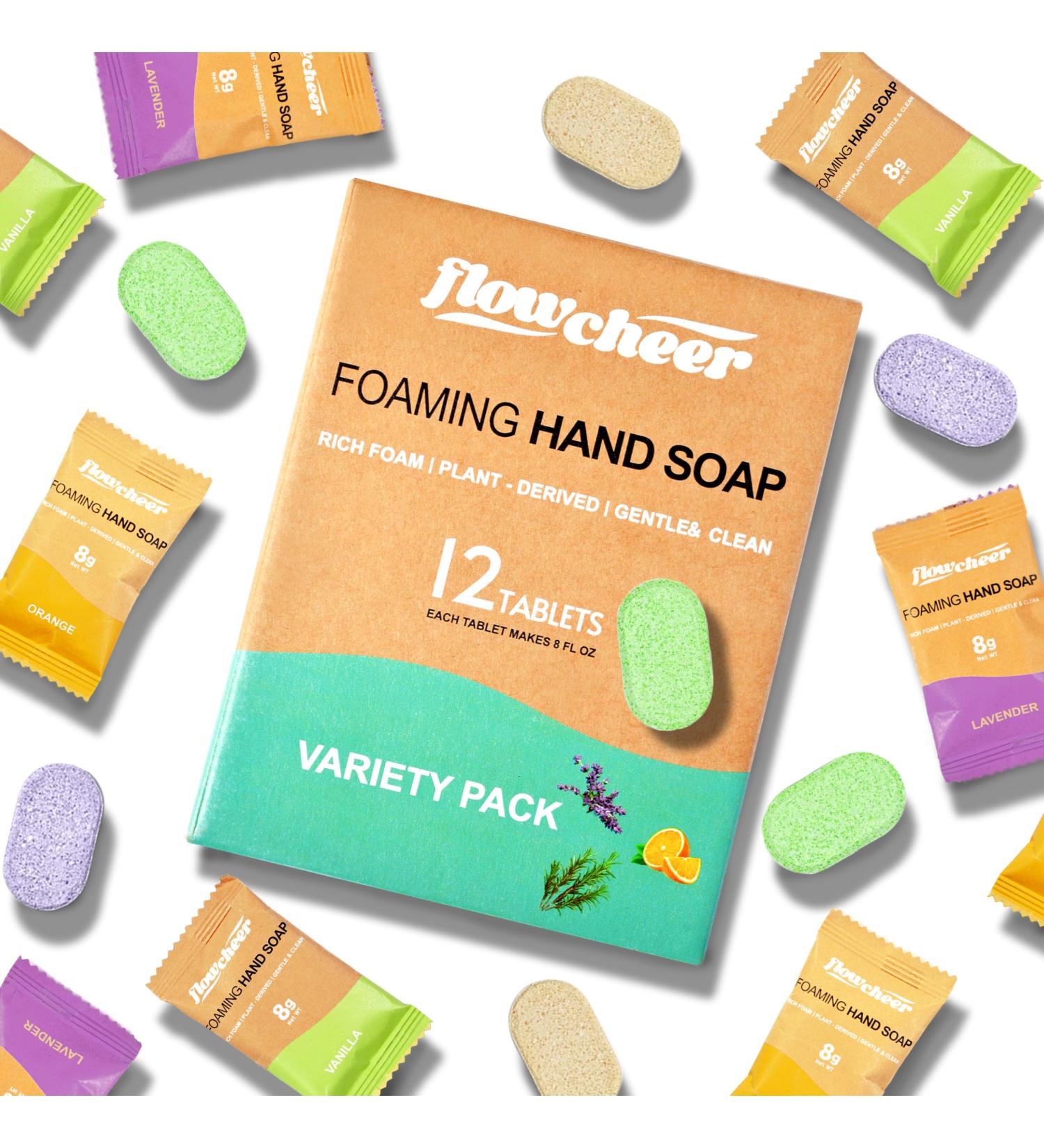 flowcheer Foaming Hand SoapTablets Refill 12 Pack (Makes 12 x 9 fl oz) Eco Hand Soap Refills Plant-Based Natural Scents Works with Any Foaming Dispenser Variety Fragrance No Plastic Bottle Variety Pack (vol Orange Lav) - Buy Online on GoSupps.com