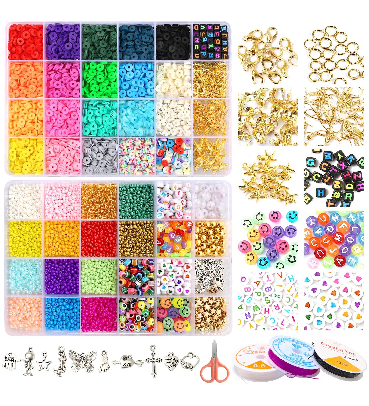 8378pcs 3mm Glass Seed Beads Assorted Colors Bracelet Making Kit with Alphabet Bead, Smile Face, Evil Eye Charms - DIY Jewelry for Girls - Buy Online on GoSupps.com