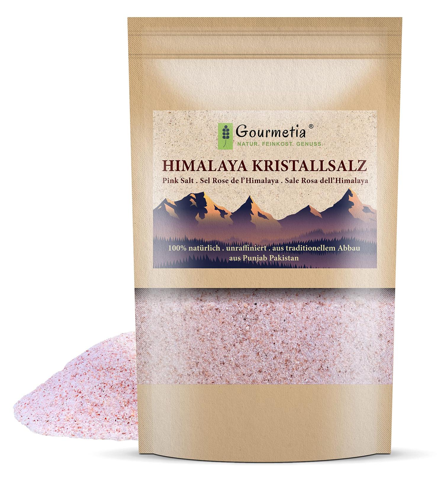 Gourmetia Himalaya Pink Salt 900g - Premium Rock Salt from Punjab Pakistan - Fine Quality Crystal Salt for Cooking & Health - Buy Online on GoSupps.com