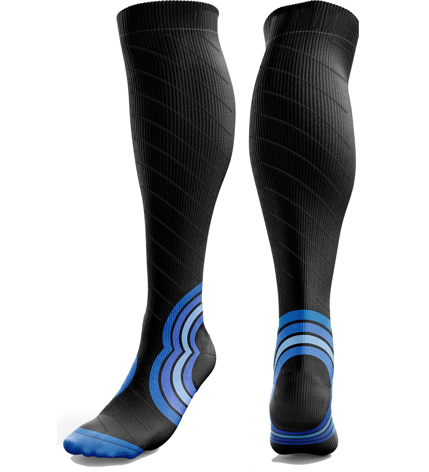 aZengear Compression Socks 20-30mmHg - Anti DVT Knee-High Flight Stockings for Travel & Sports - XXL Black w/Blue - Buy Online on GoSupps.com