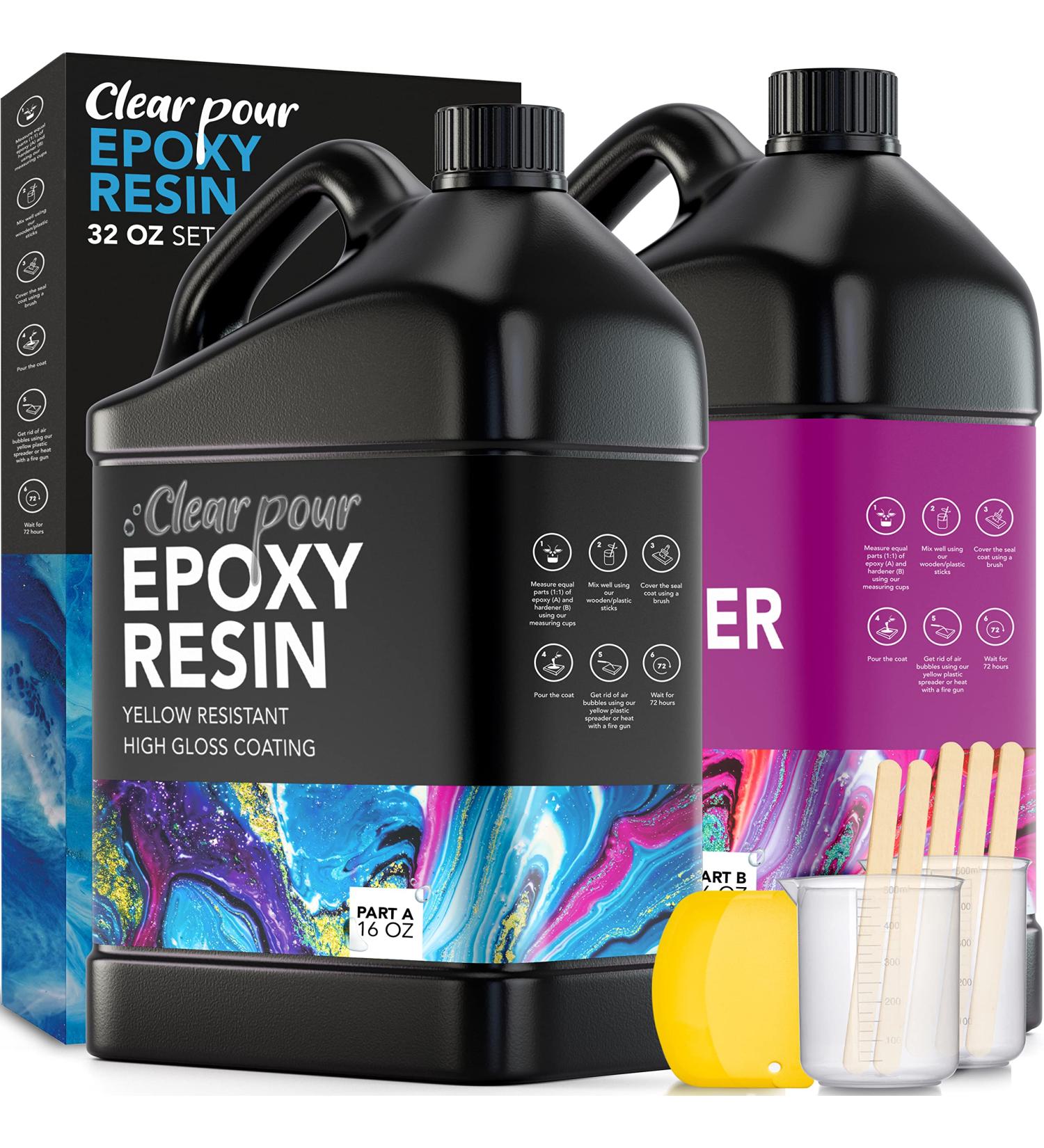 CLEAR POUR 32oz Epoxy Resin Kit - Crystal Clear Art Resin for Crafts, Jewelry, DIY Projects - 16oz x 2 Bottles - Perfect for Tumblers, Wood & Resin Molds - Buy Online on GoSupps.com