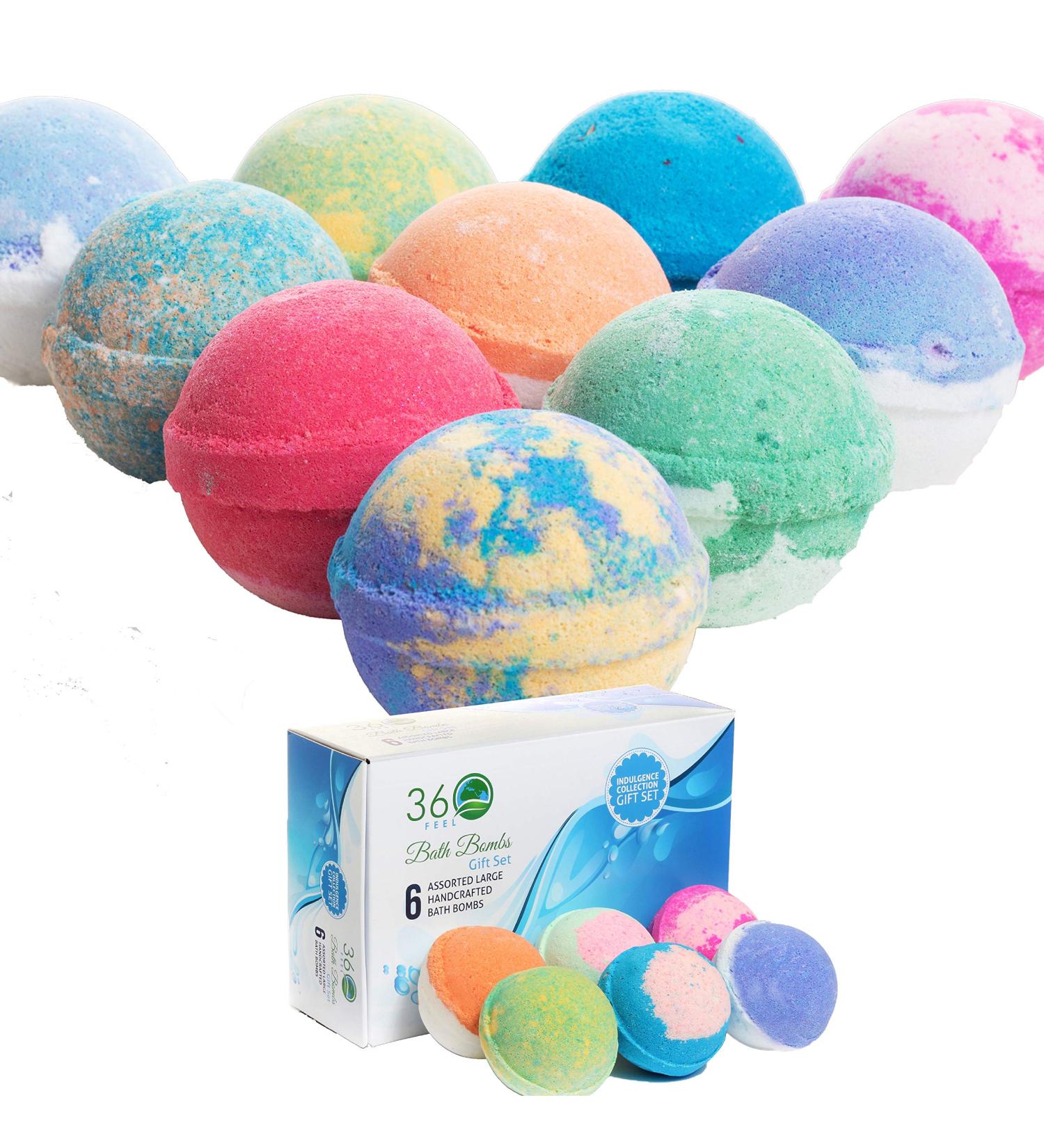 360Feel Bath Bombs Gift Set - 6 Large USA Made Organic Bath Fizzies with Essential Oils - Aromatherapy for Women, Men, and Kids - Buy Online on GoSupps.com