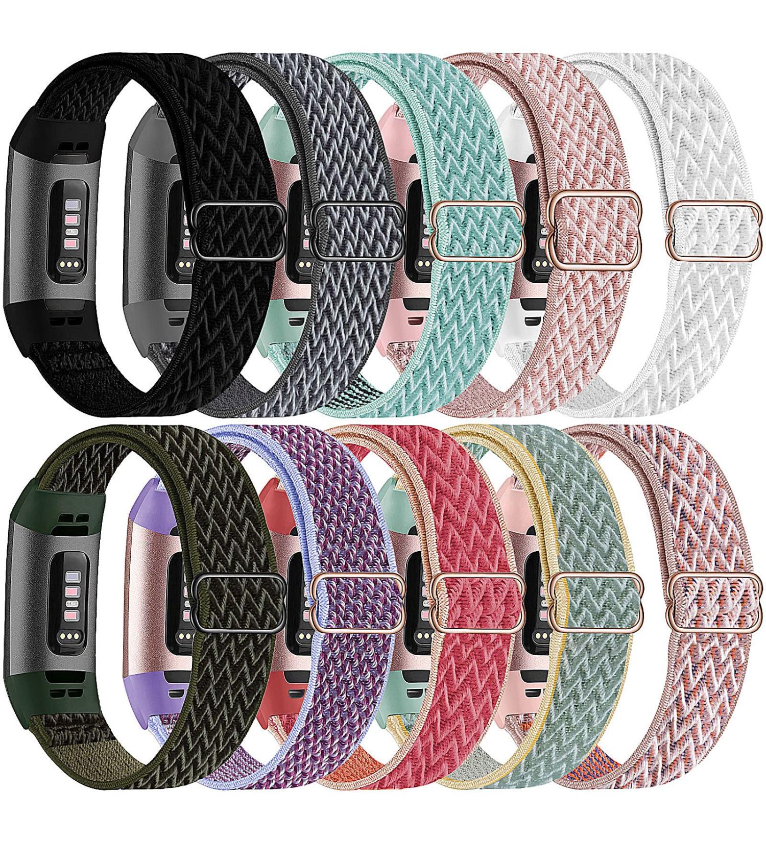 10 Pack Elastic Bands for Fitbit Charge 4/3/3 SE - Adjustable Stretchy Sport Straps for Men and Women - Soft Nylon Replacement Wristbands - C-Pack - Buy Online on GoSupps.com