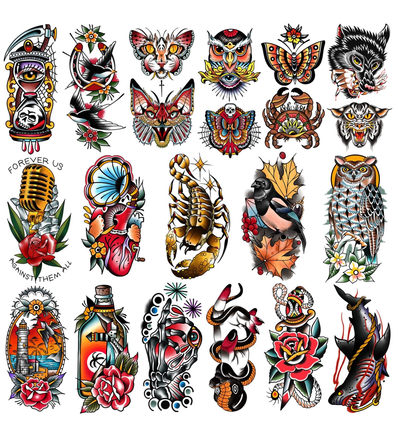 Yazhiji Waterproof Fake Tattoos: 77 Sheets for Men or Women, 17 Sheets Larger Half Arm Designs, 60 Sheets Tiny Flower Stickers for Kids - Buy Online on GoSupps.com