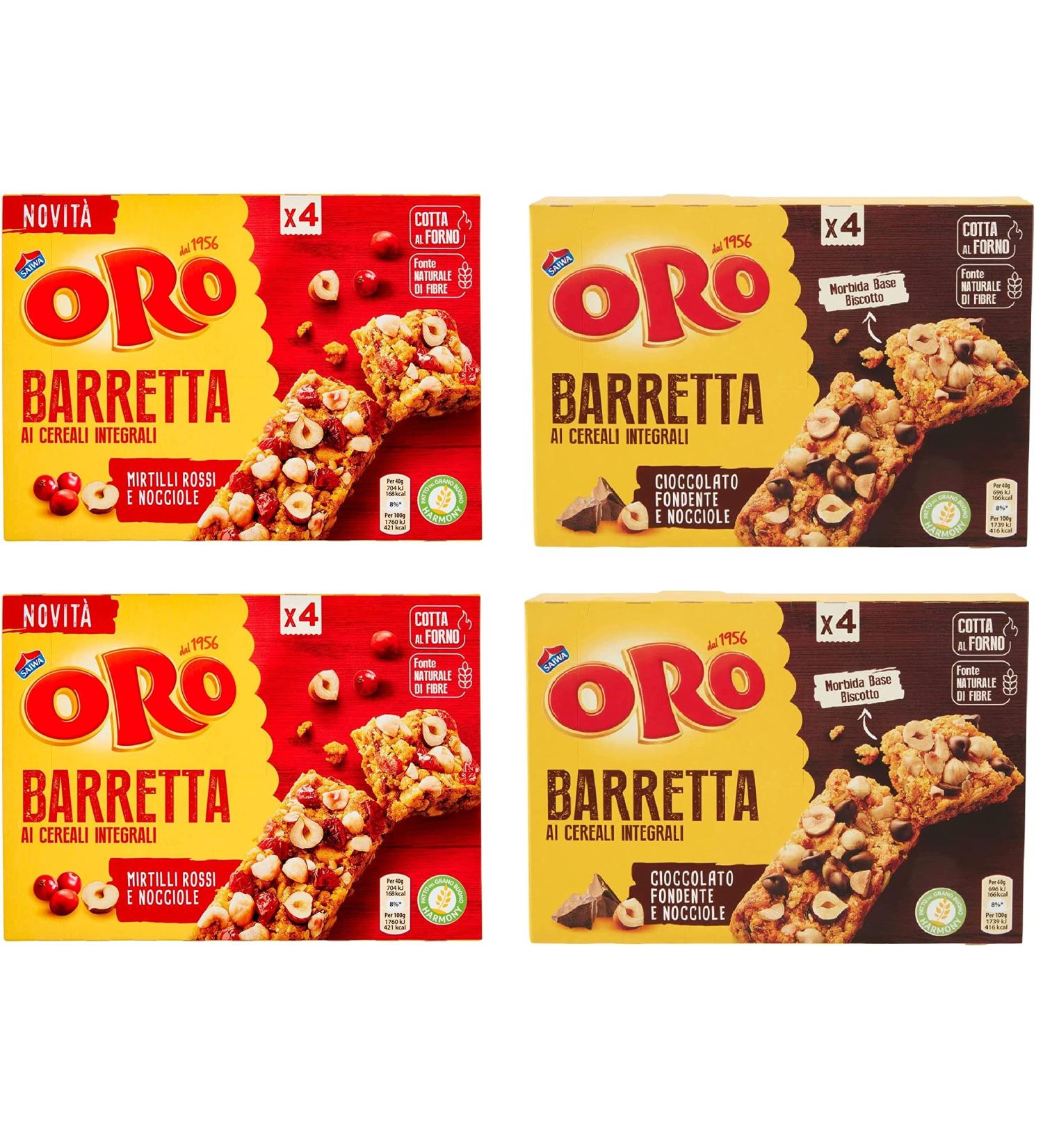 Oro Saiwa Snack Barretta Whole Grain Bar with Dark Chocolate Cranberries and Hazelnuts 4 x 160g Test Kit - Buy Online on GoSupps.com