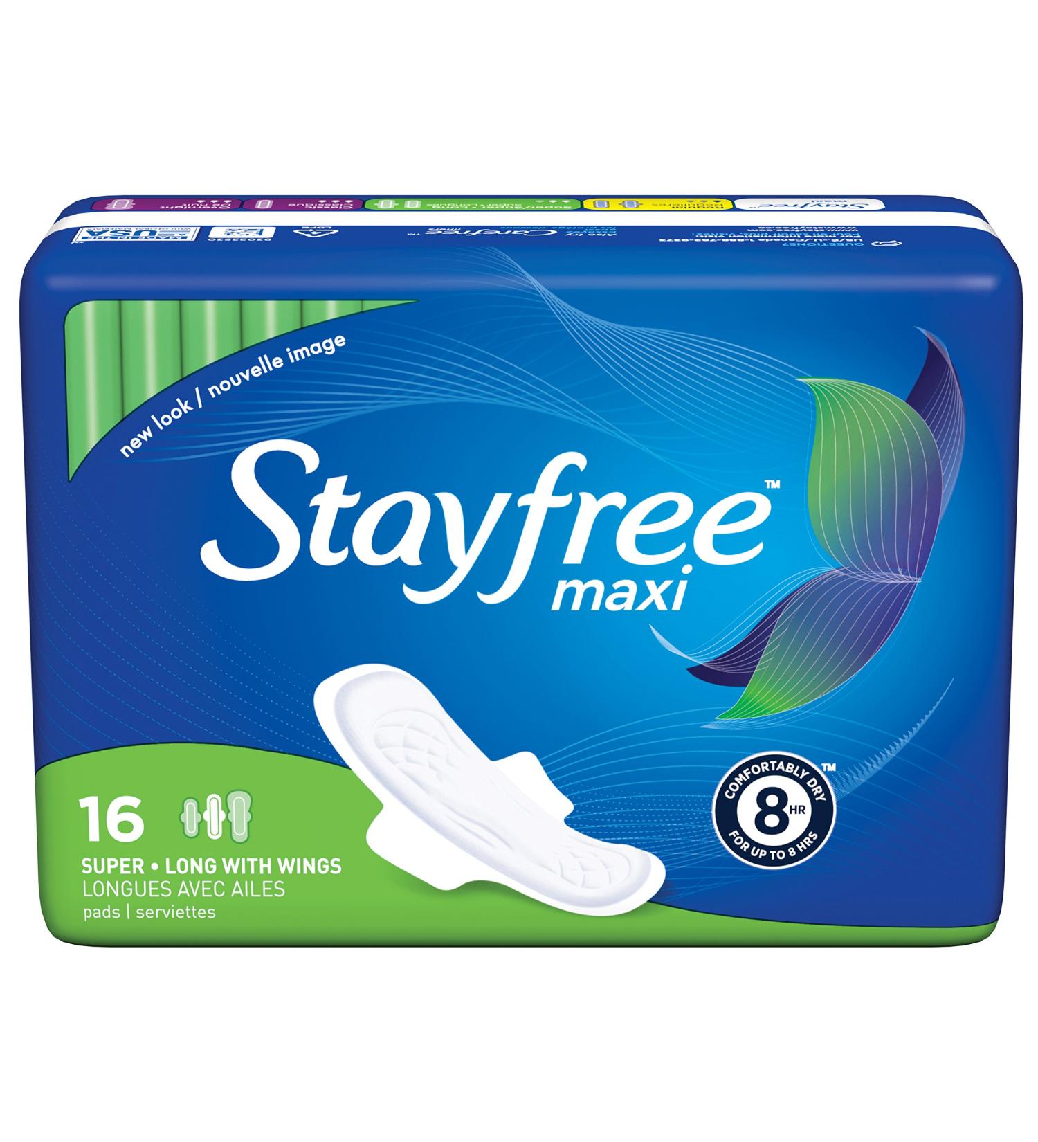 Stayfree Maxi Pads Super Long with Wings 16ct - Pack of 1 - Buy Online on GoSupps.com