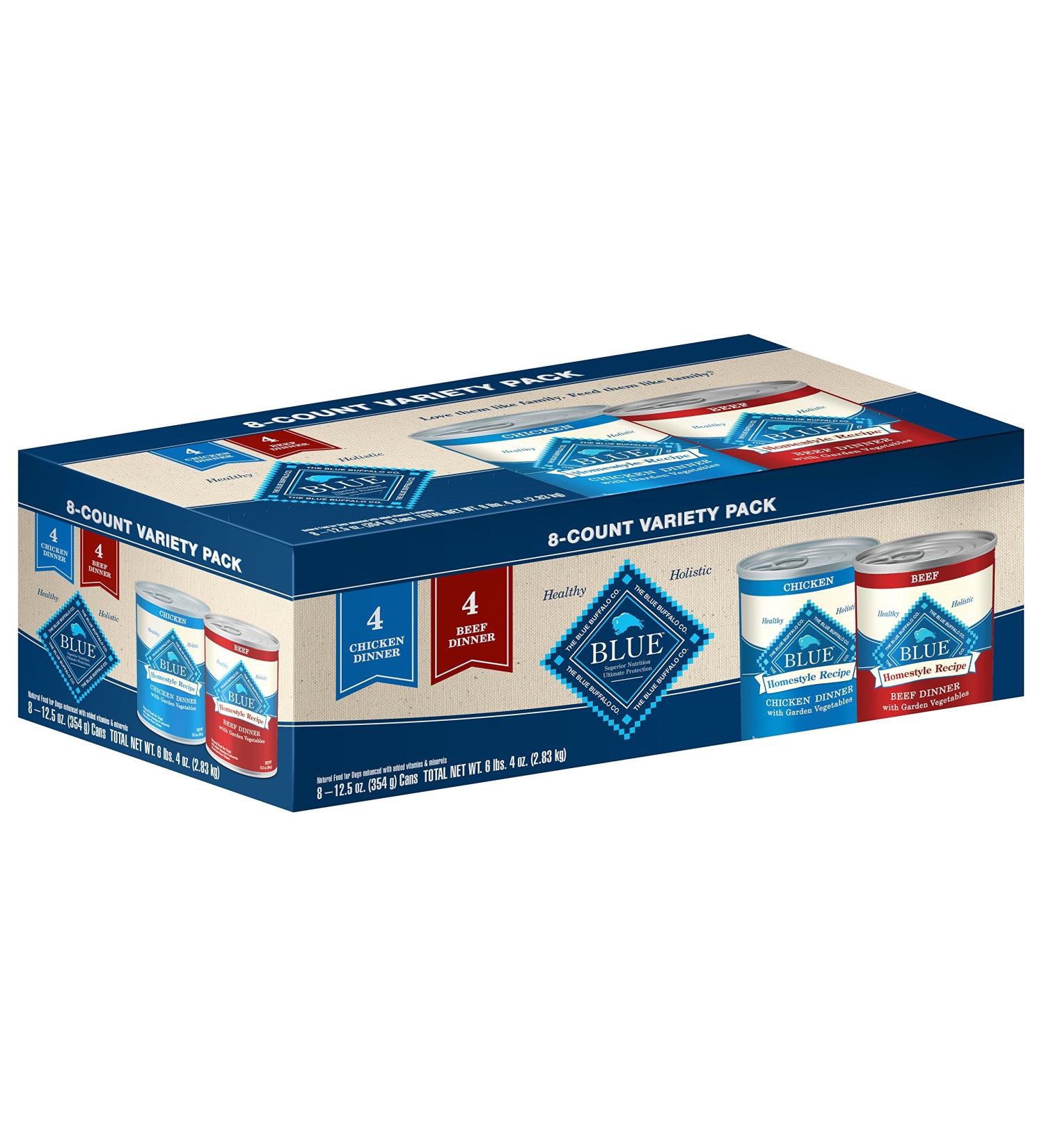 Blue Buffalo Homestyle Recipes Variety Pack Beef & Chicken Wet Dog Food 12.5oz (8 Pack) - Buy Online on GoSupps.com