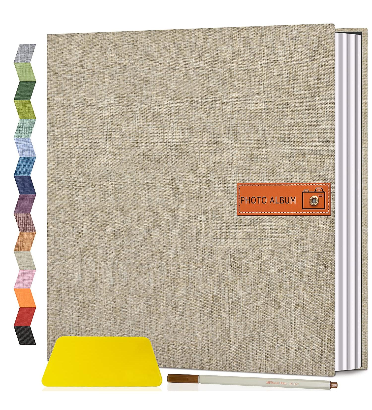 Popotop Large Self Adhesive Photo Album - DIY Scrapbook for Family, Baby, and Wedding Memories - 40 Pages - Includes Metal Pen and Plastic Board - 11.5 x 10.6 inches - Beige - Buy Online on GoSupps.com