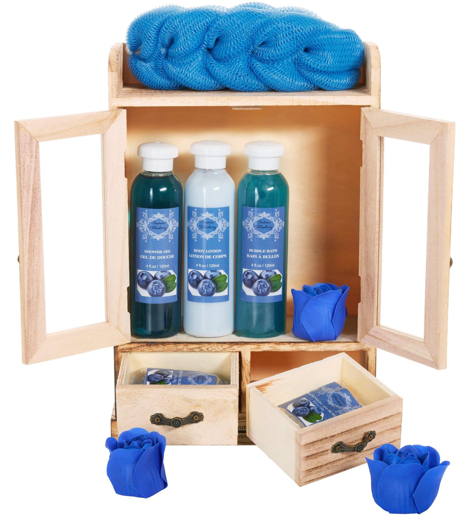Buy BRUBAKER Cosmetics Bath and Care Set - Blueberry in Wooden Cabinet | International Shipping Available - Buy Online on GoSupps.com