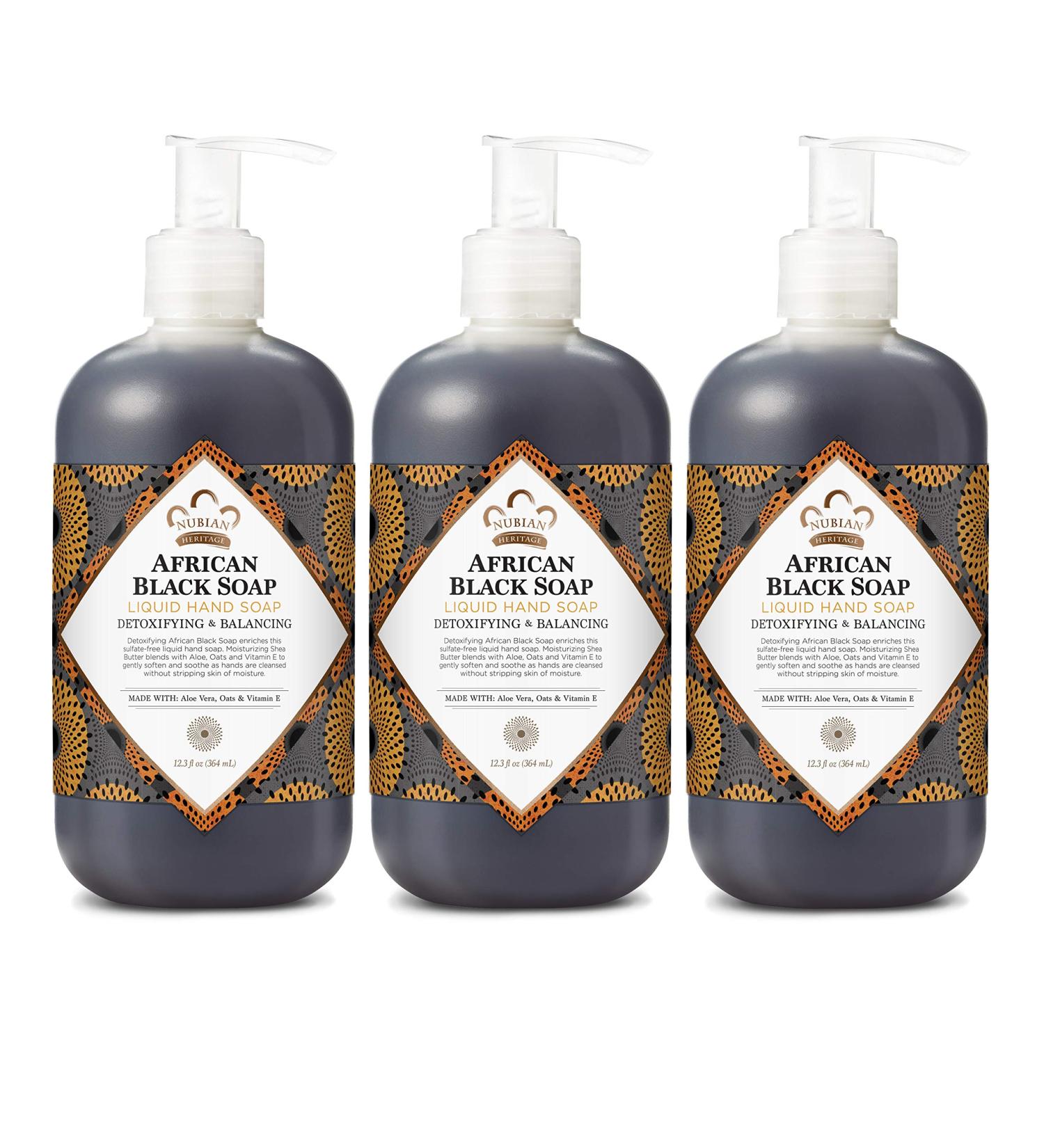 Nubian Heritage African Black Soap Hand Soap 12.3 oz - Pack of 3 | Deep Cleansing Formula - Buy Online on GoSupps.com