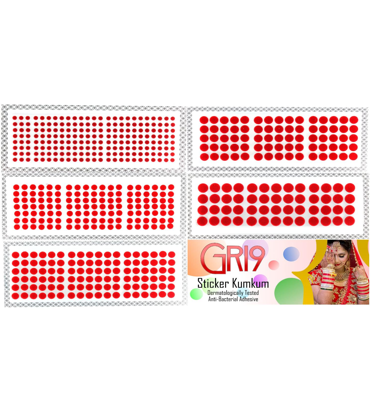 Bindi Indian Forehead Round Multicolor Bindi GRI9 (Red) for Women - Traditional Indian Jewelry - Buy Online on GoSupps.com
