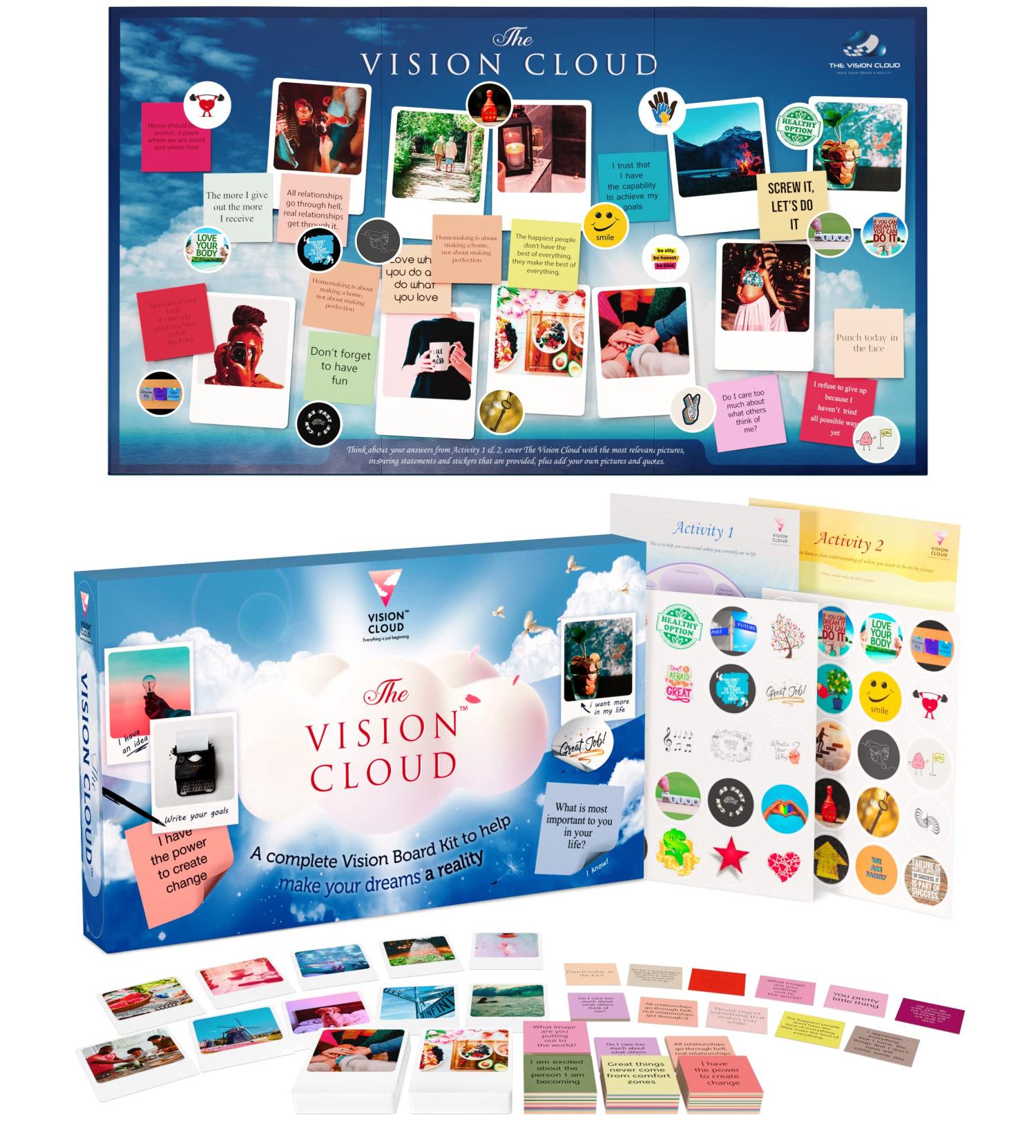Vision Cloud Vision Board Kit for Women - Dream Board with 100 Pictures, 60 Affirmation Cards, 40 Stickers - Manifestation Supplies for Adult Mood Board - Buy Online on GoSupps.com