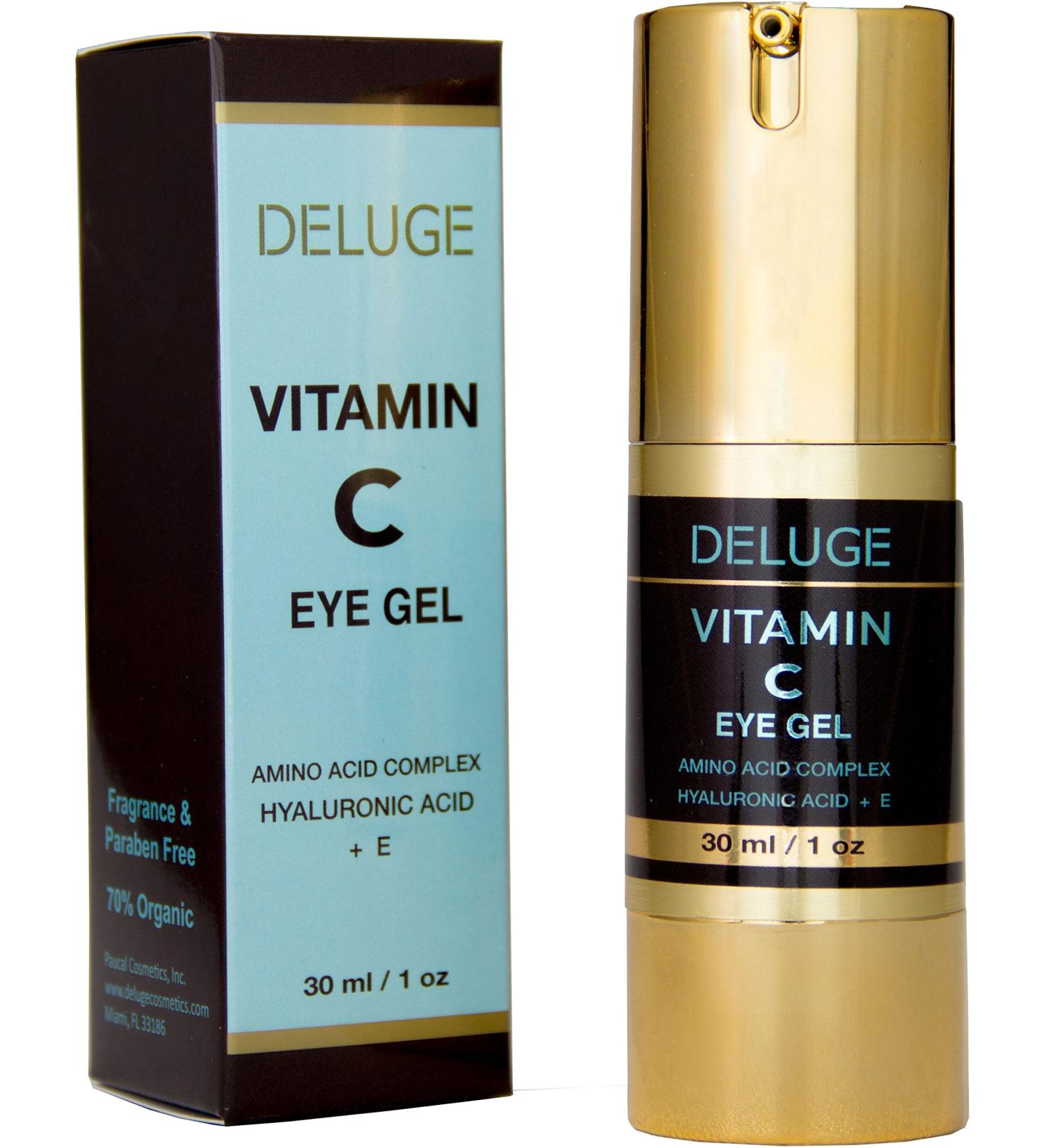 DELUGE Vitamin C Eye Gel - Combat Dark Circles Puffiness & Wrinkles with Hyaluronic Acid & Amino Complex | International Shipping - Buy Online on GoSupps.com