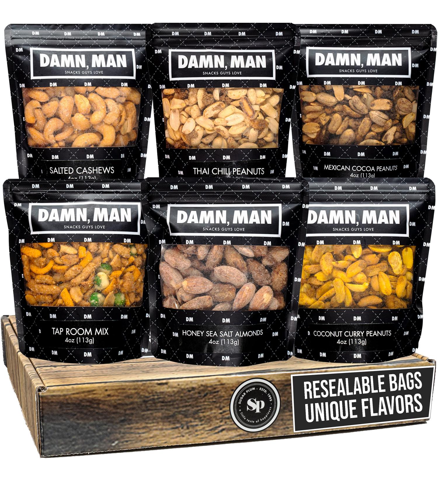 Nuts Gift Basket for Men  6 Small Batch Gourmet Nut Varieties in Resealable Bags  Includes Almonds  Cashews  Peanuts - Great Gift for Dad  Birthday Gift for Him  Heathy Snack - Buy Online on GoSupps.com