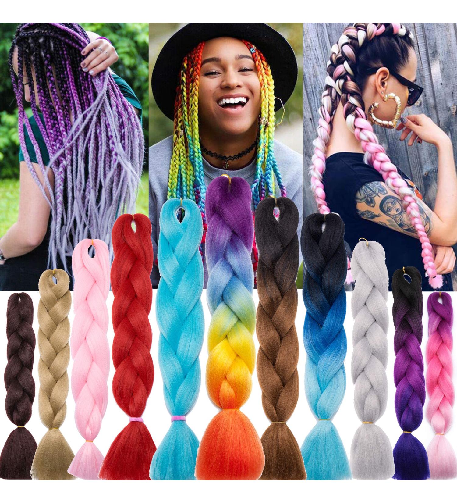 Jumbo Braiding Hair Extensions Colorful Synthetic Hair for DIY Crochet Box Braids Ombre 1Pc 24inch Red - Buy Online on GoSupps.com