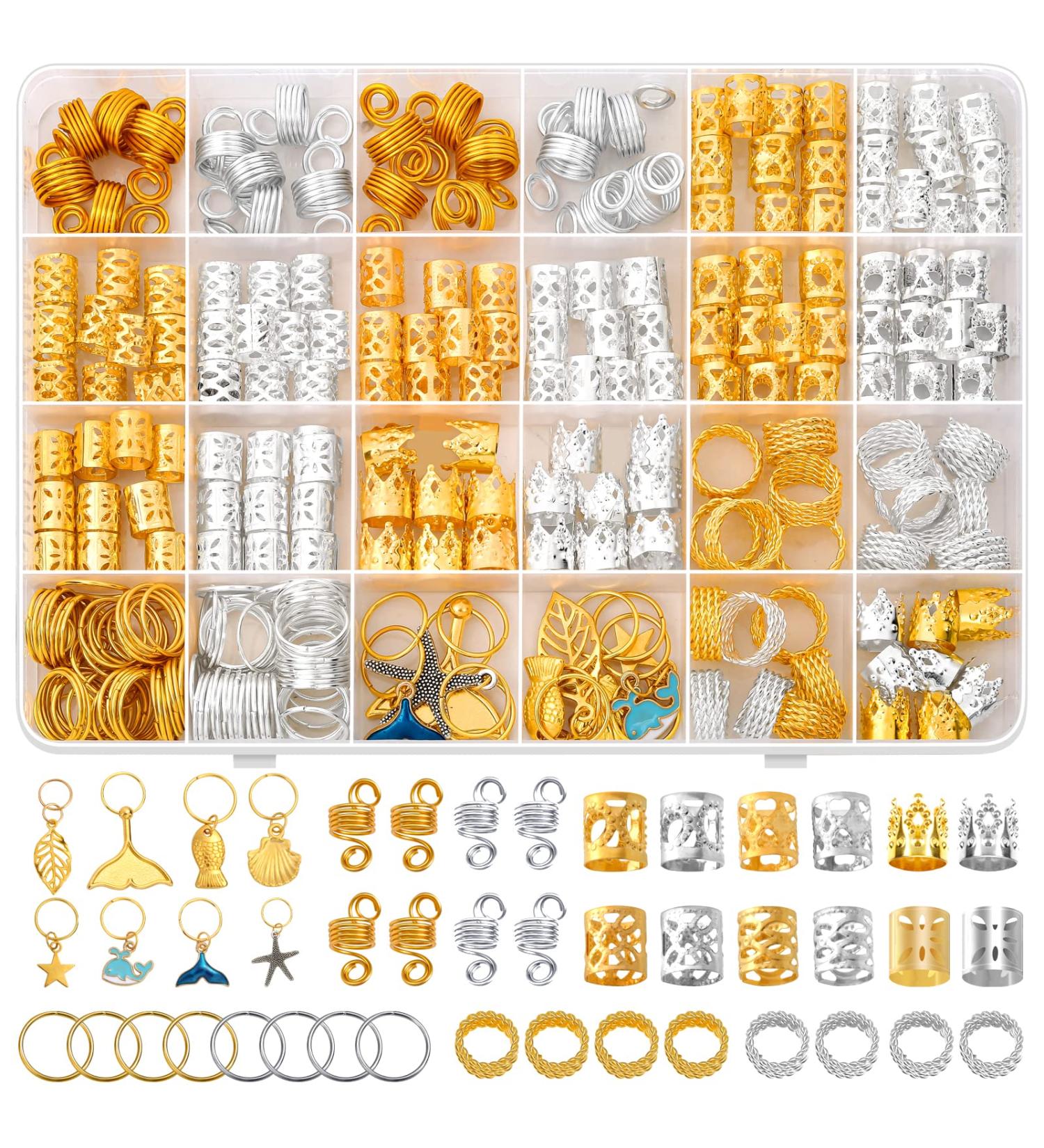 Qinzave 292-Piece Braid Accessories Set | Gold & Silver Pendant LOC Jewelry Dreadlock Accessories for Men Women & Girls - Buy Online on GoSupps.com