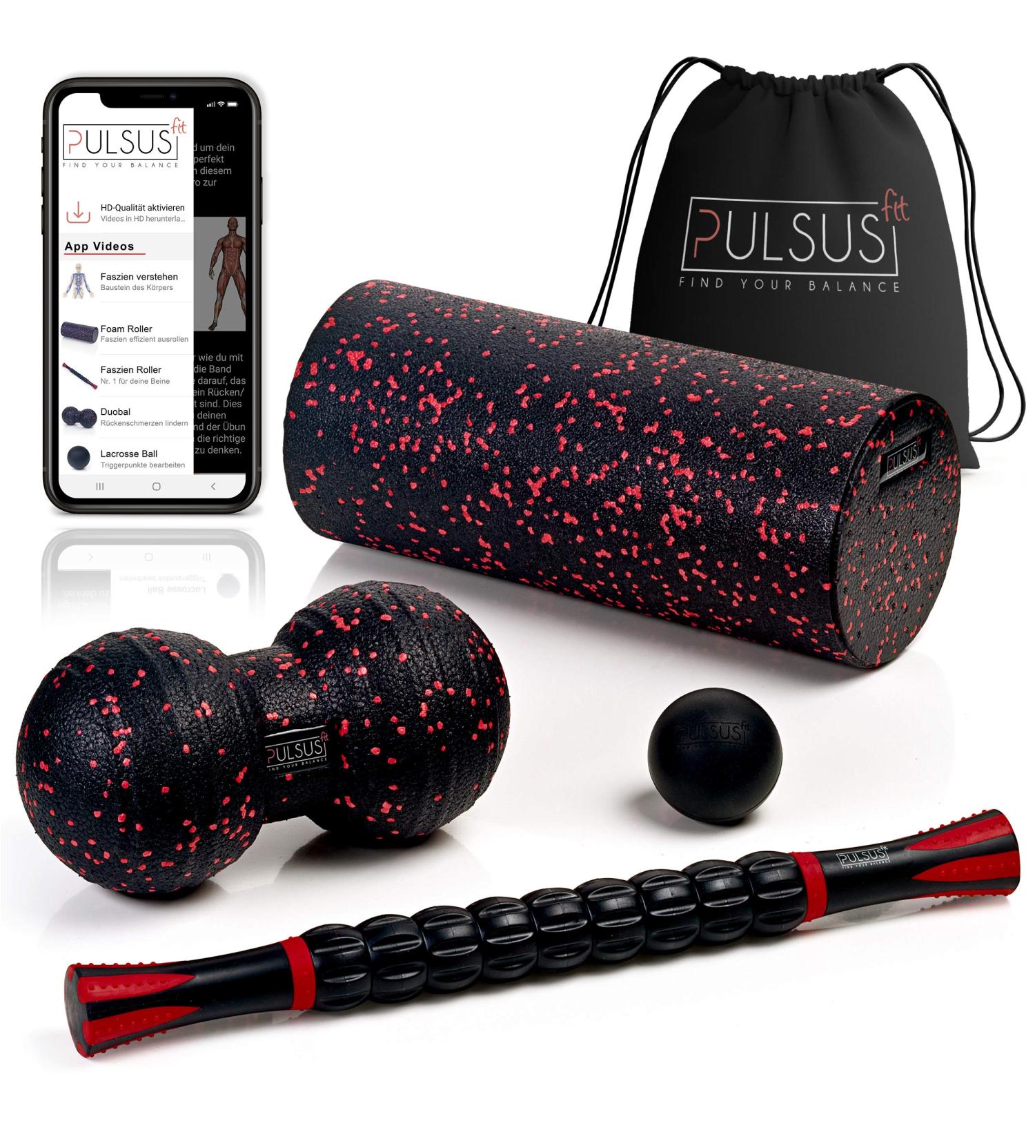 Fascia Set with Exercise Video App - Muscle Scooter Duoball Fascia Roller & Lacrosse Ball for Pain Therapy & Muscle Recovery - Buy Online on GoSupps.com