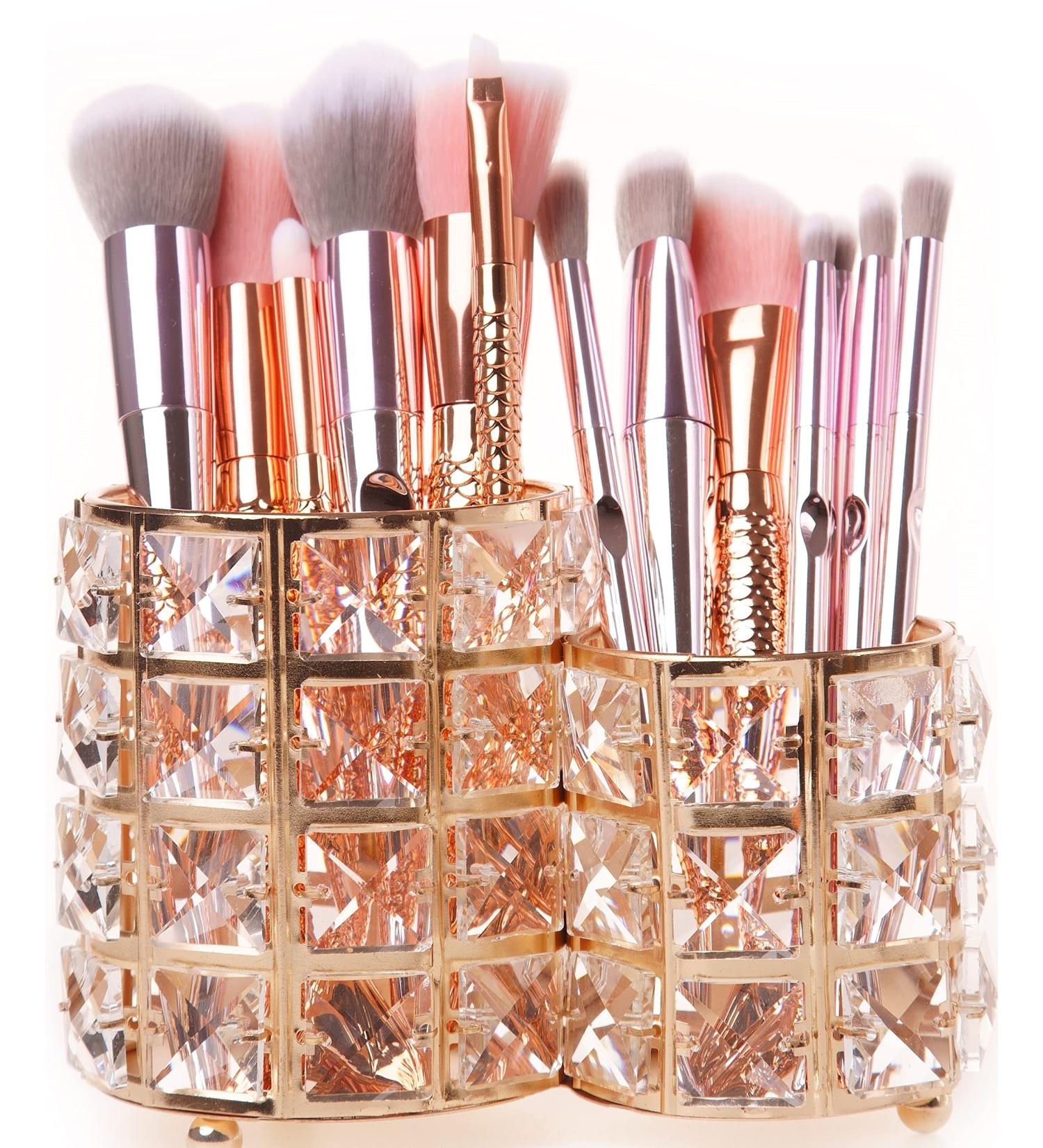 Crystal Makeup Brush Holder Organizer - Handcrafted Bling Vanity Storage Cup (Gold) - Buy Online on GoSupps.com
