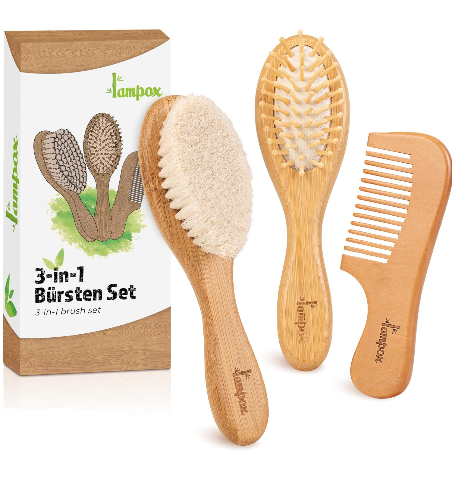 Natural Wood Baby Hairbrush & Comb Set - Soft Goat Bristles Hair Brush for Infants & Toddlers - Walnut Baby Hair Care Essentials - Buy Online on GoSupps.com