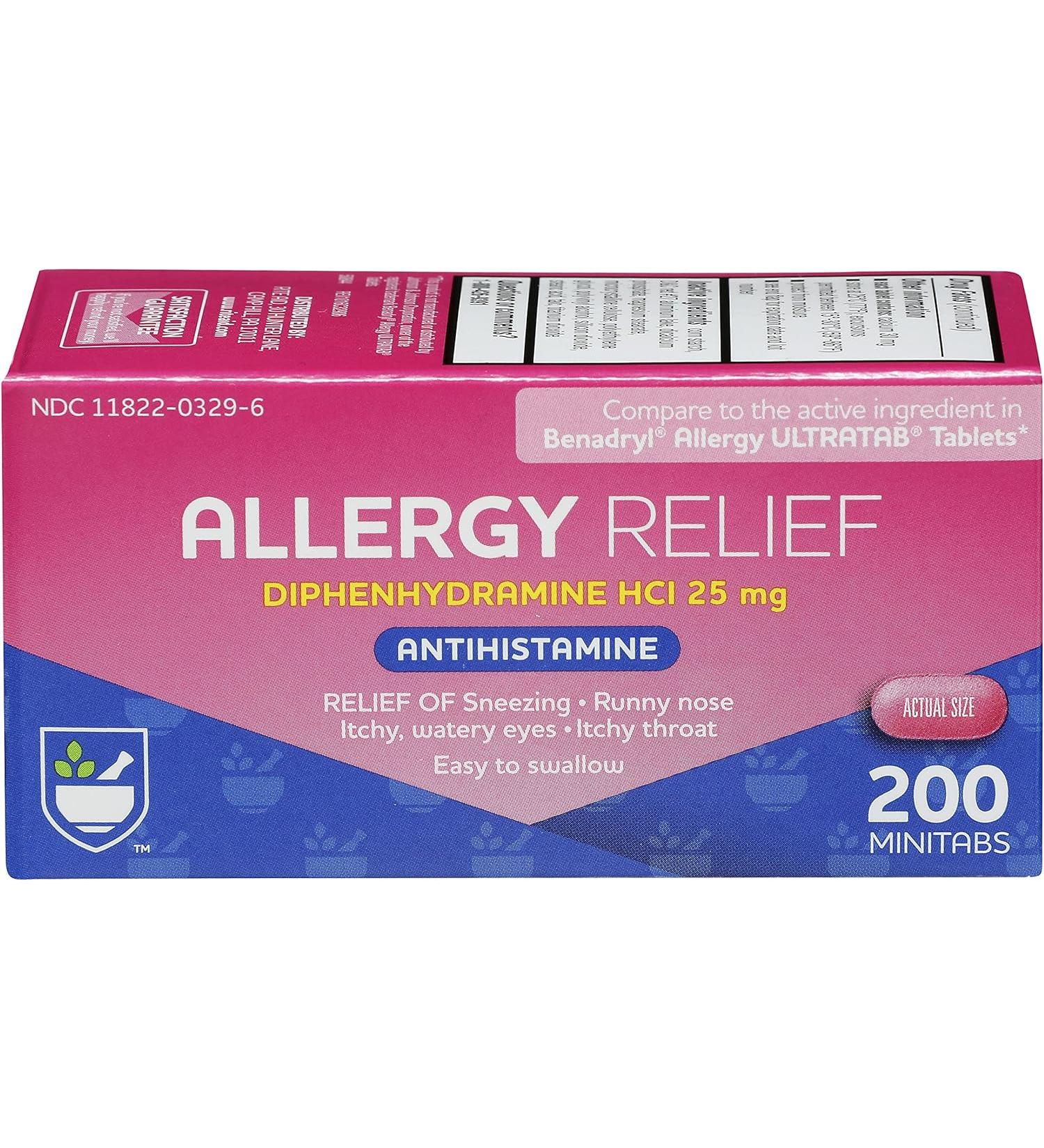 Rite Aid Antihistamine Allergy Relief 25mg - 200 Count | Easy-to-Swallow Tablet | Cold & Respiratory Allergy Medication - Buy Online on GoSupps.com
