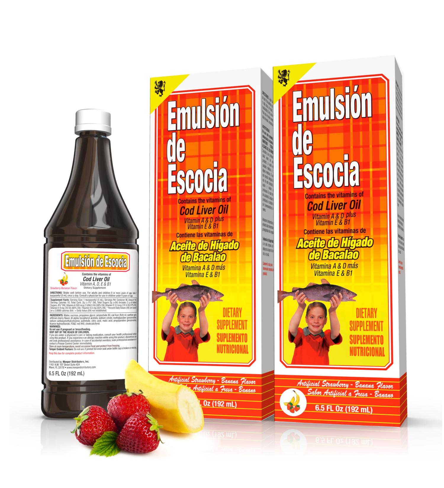 Emulsion De Escocia Strawberry/Banana 6.5 Oz. Cod Liver Oil 2-Pack - Buy Online on GoSupps.com