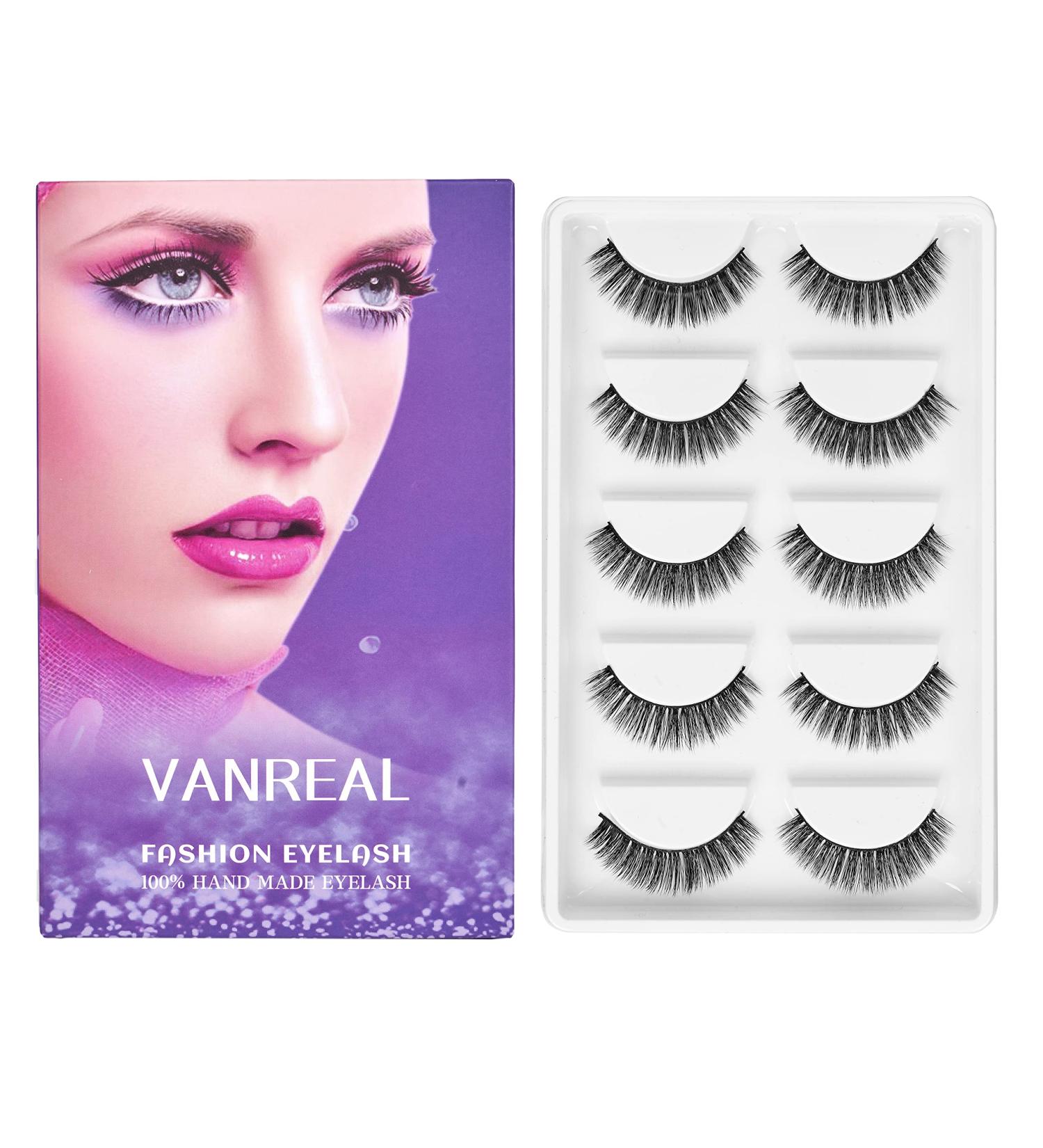 VANREAL Wispy Faux Mink Lashes - Natural Look, Fluffy 5 Pairs, Cat Eye Style | V-03 - Buy Online on GoSupps.com