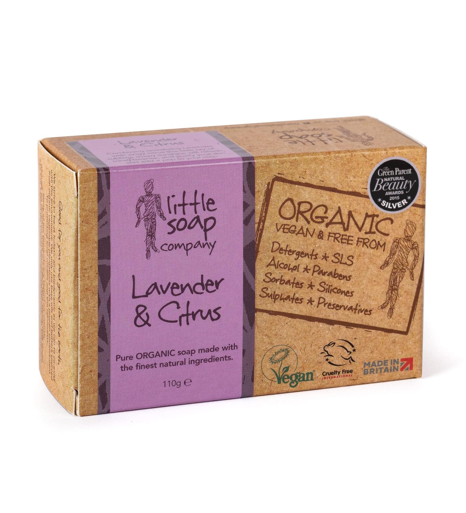 Little Soap Company Organic Lavender & Citrus Soap Bar - Vegan & Cruelty Free | 110g Bar, No SLS or Parabens | Natural & Organic Body & Hand Soap - Buy Online on GoSupps.com