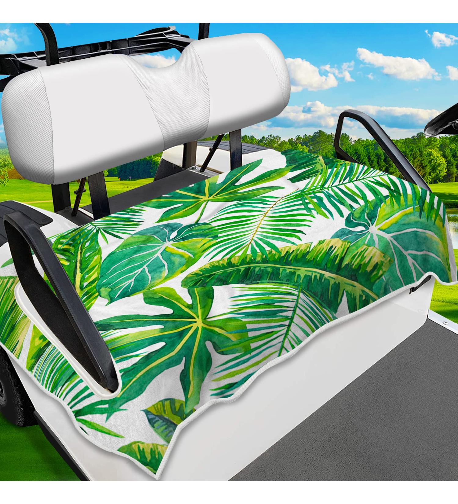 ENYORSEL Golf Cart Seat Covers - 100% Microfiber Towel/Blanket with Unique Tropical Palm Patterns - Universal Fit for EZGO, Yamaha & Club Car - 52x32'' - Easy to Install and Clean - Set of 2 - Buy Online on GoSupps.com