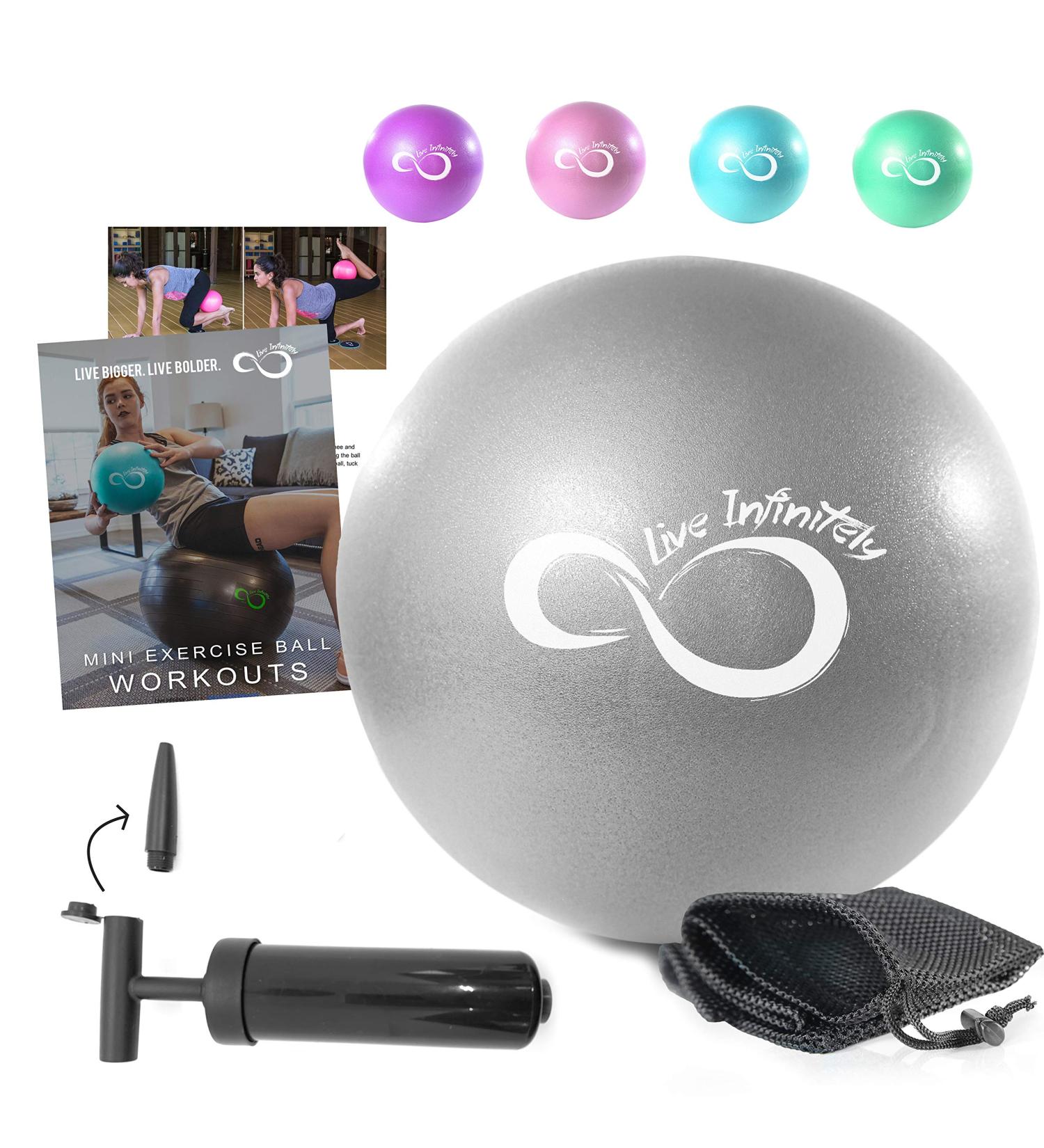 Live Infinitely 9 Barre Pilates Ball Set | Anti-Burst Mini Ball with Hand Pump | Yoga & Exercise eBook Included | Silver | Mesh Carrying Bag - Buy Online on GoSupps.com