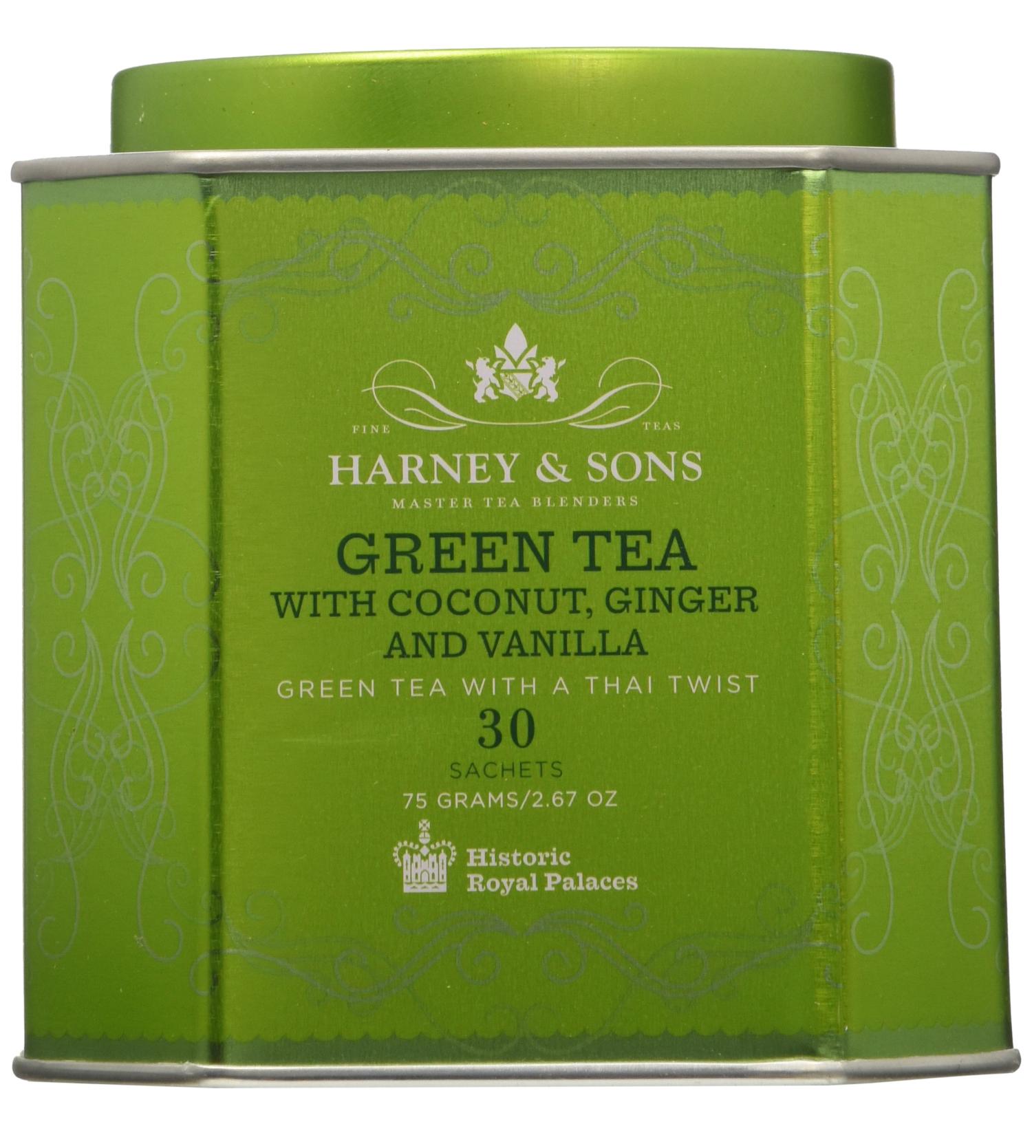 Harney & Sons Green Tea with Coconut, Ginger & Vanilla - 30 Sachets - Premium 2.67 oz - Buy Online on GoSupps.com