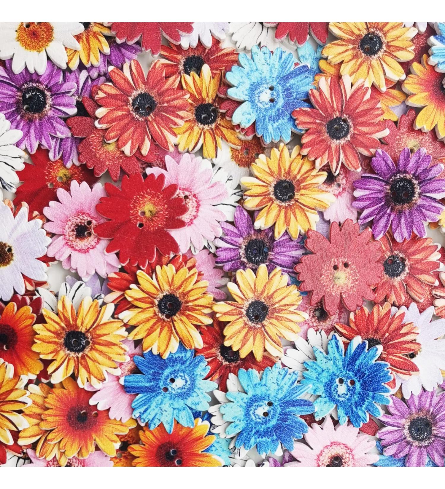 100Pcs 1-inch Painted Wooden Daisy Flower Buttons for Crafts - Sunflower Shaped Wood Buttons with 2 Holes - Flatback Christmas Buttons - Buy Online on GoSupps.com