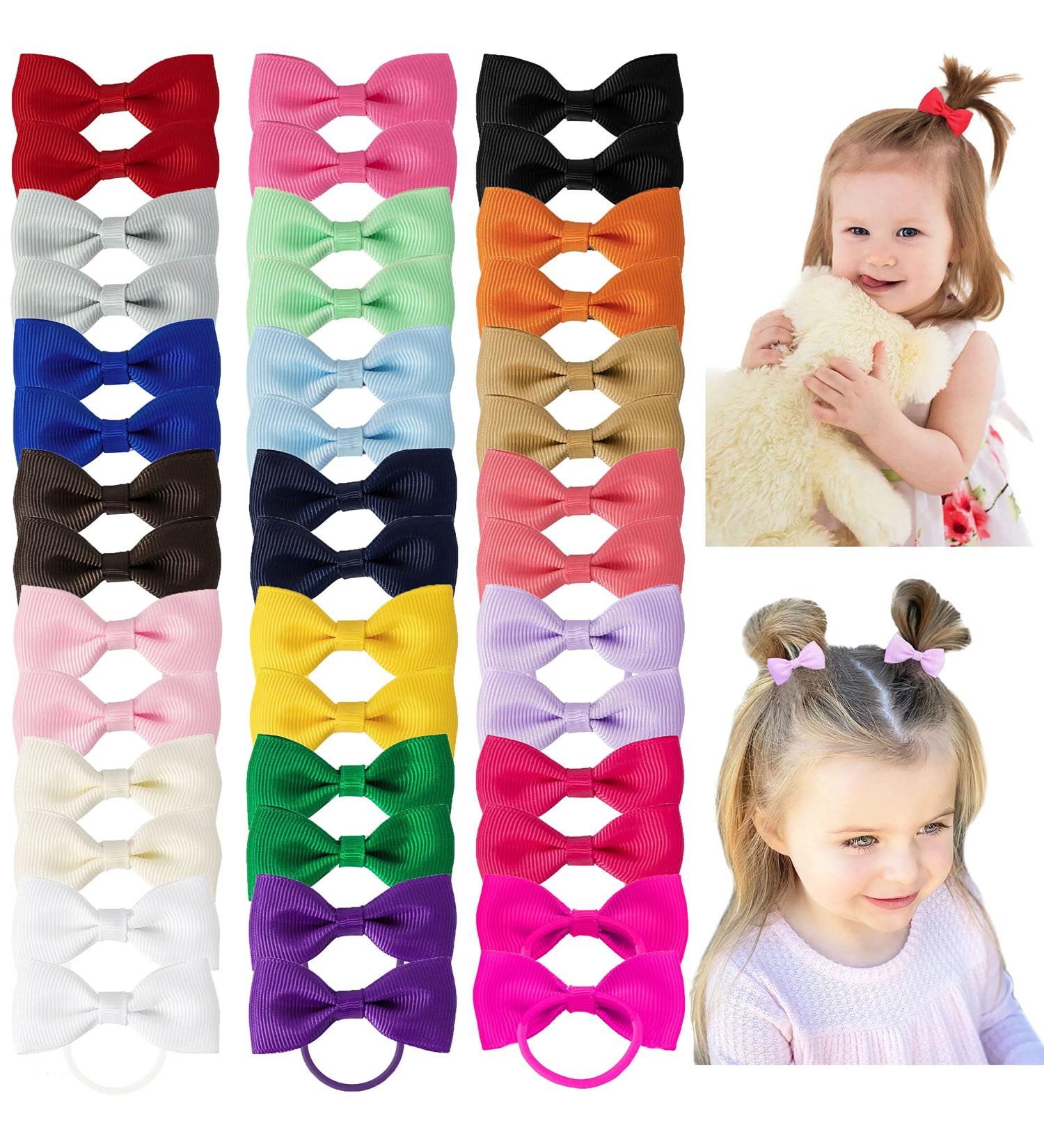 40pc Baby Girls Hair Bows Ties - Mini Elastic Hair Ties for Toddler Girls | Ponytail Holders & Hair Accessories - Buy Online on GoSupps.com