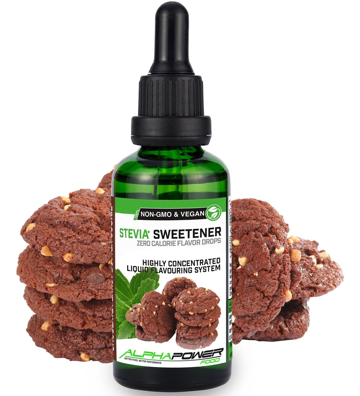 Alphapower Food Stevia Flavor Drops - Sugar-Free Chocolate Butter Cookie Aroma | 100% Natural Liquid Sweetener for Desserts Smoothies & Muesli - 50ml - Buy Online on GoSupps.com