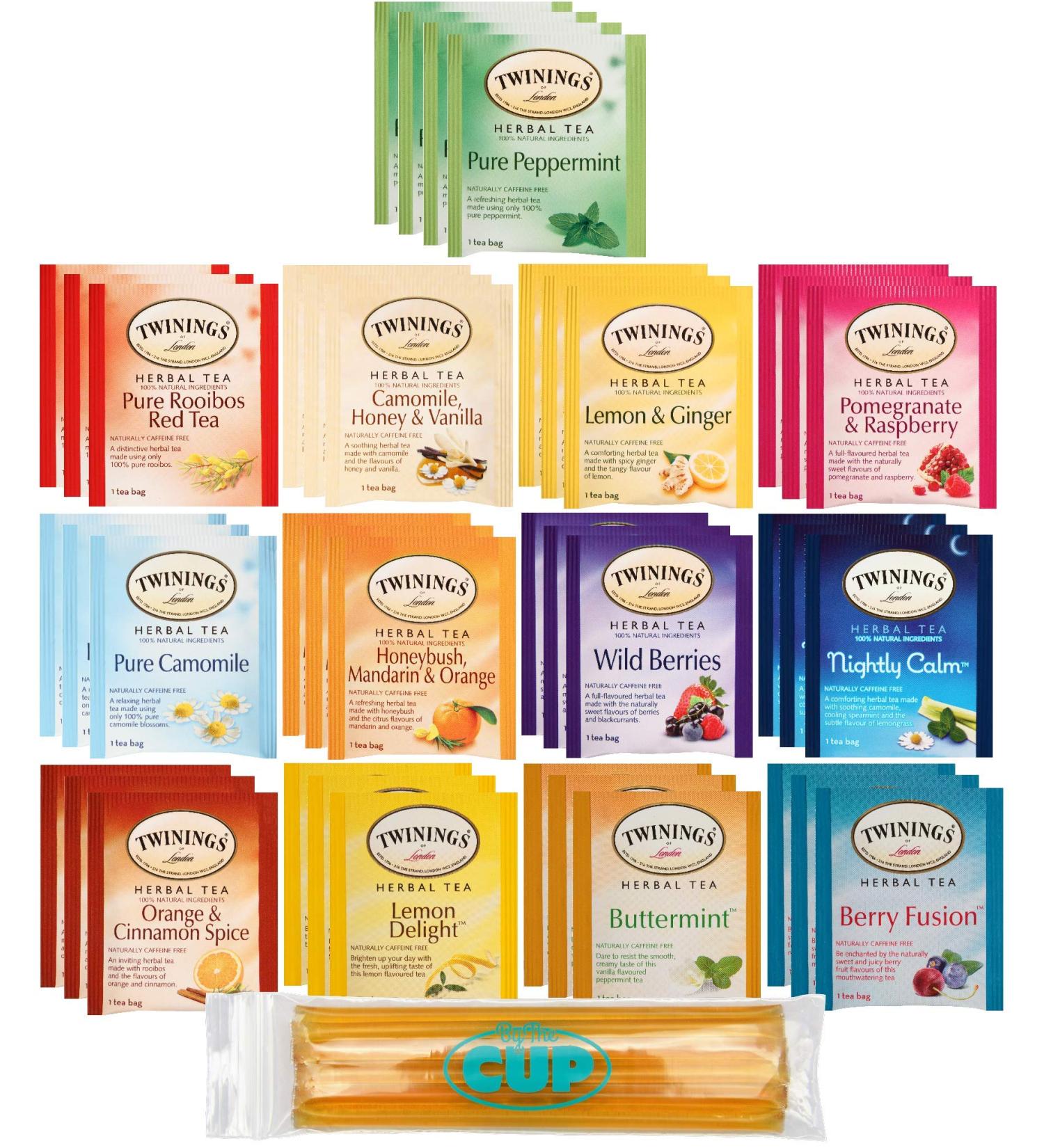 Twinings Herbal Tea Bags - 40 Individually Wrapped Tea Bags Variety Pack with 12 Flavors - Including Pure Peppermint, Camomile, Rooibos, Red Honeybush, Mandarin Orange - with BYTC Honey Sticks - Buy Online on GoSupps.com