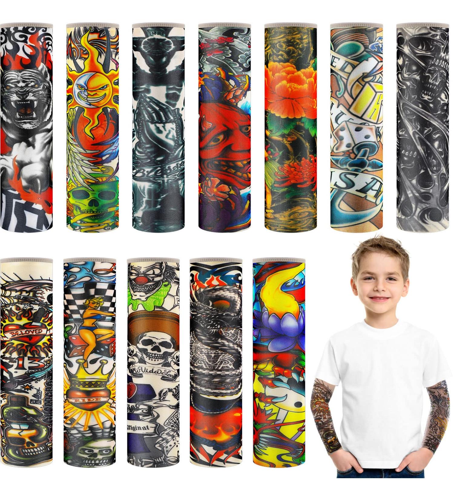 12-Piece Kids Tattoo Arm Sleeves Set - UV Sun Protection - Rich Patterns - Buy Online on GoSupps.com