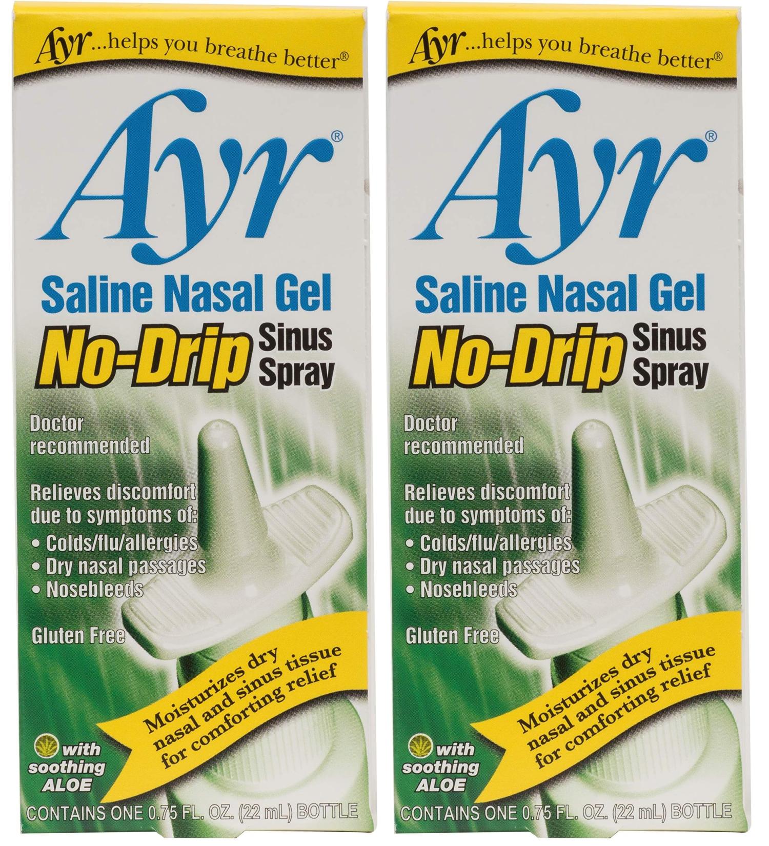 AYR Saline Nasal Gel No-drip Sinus Spray with Soothing Aloe Vera 0.75 Fl Oz Spray Bottle (Pack of 2) 0.75 Fl Oz (Pack of 2) - Buy Online on GoSupps.com