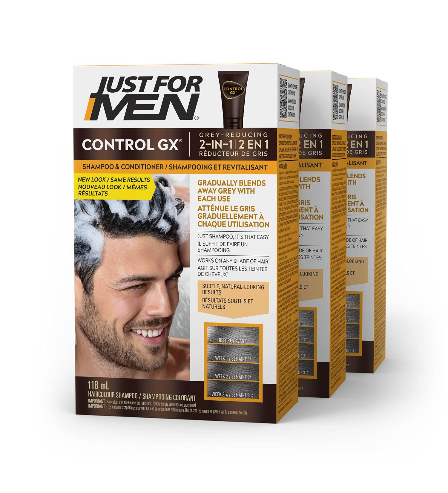 Just For Men Control GX 2 in 1 Grey Reducing Shampoo and Conditioner Gradually Colors Hair 118ml (3 Count) 118 ml (Pack of 3) - Buy Online on GoSupps.com