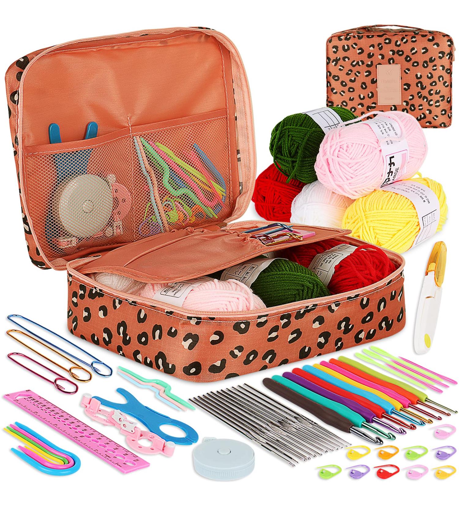 Coopay Crochet Kit: 58PCS Portable Set with Ergonomic Hooks, Yarn, and Leopard Print Case - Perfect for Beginners and Travel - Buy Online on GoSupps.com