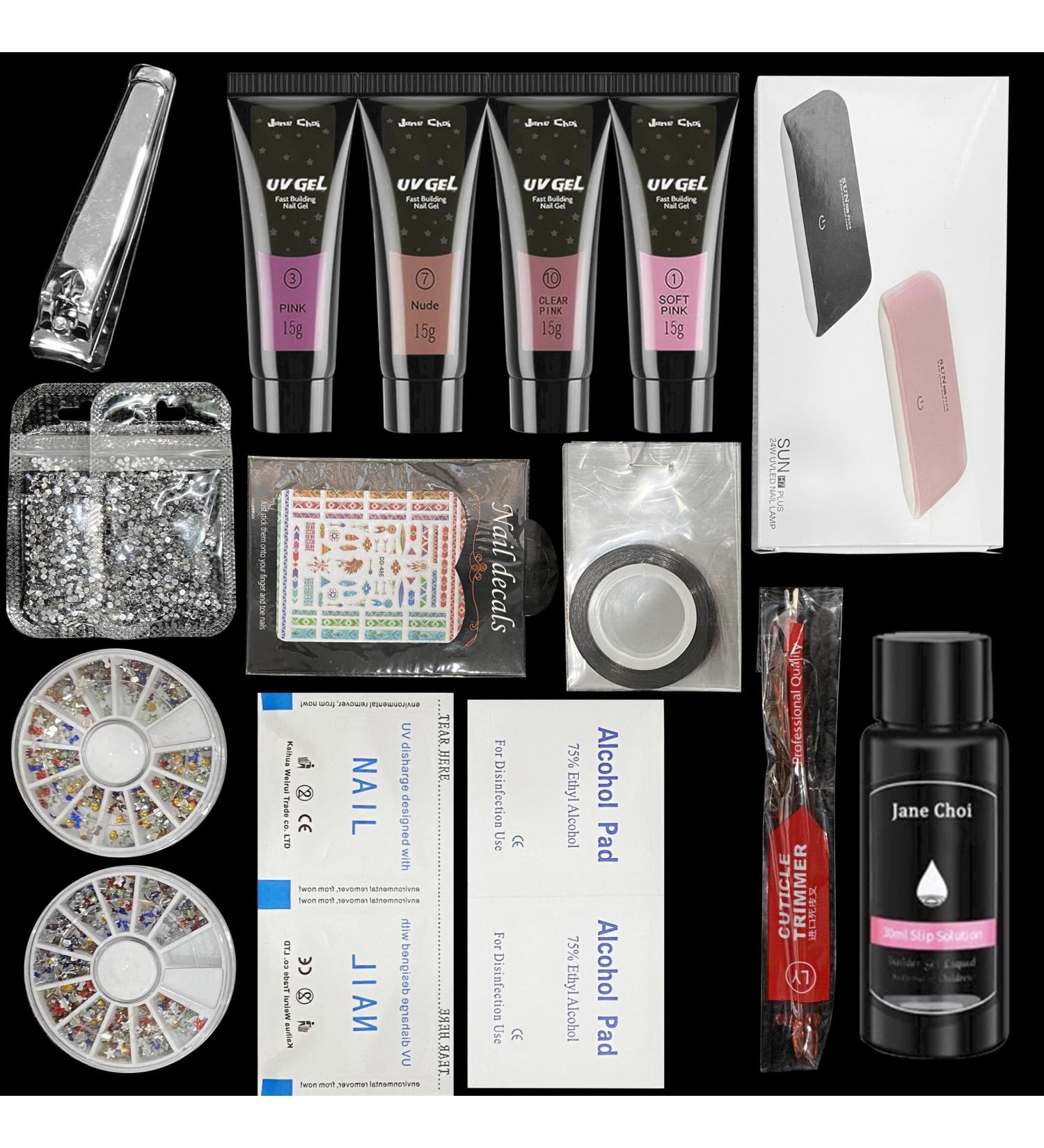 Poly Nail Gel Kit Builder Extension Gel with Mini Nail Lamp Slip Solution Rhinestone Nail Manicure Nail Decals All-in-one Kit for DIY Nail Art Design Beginner - Buy Online on GoSupps.com