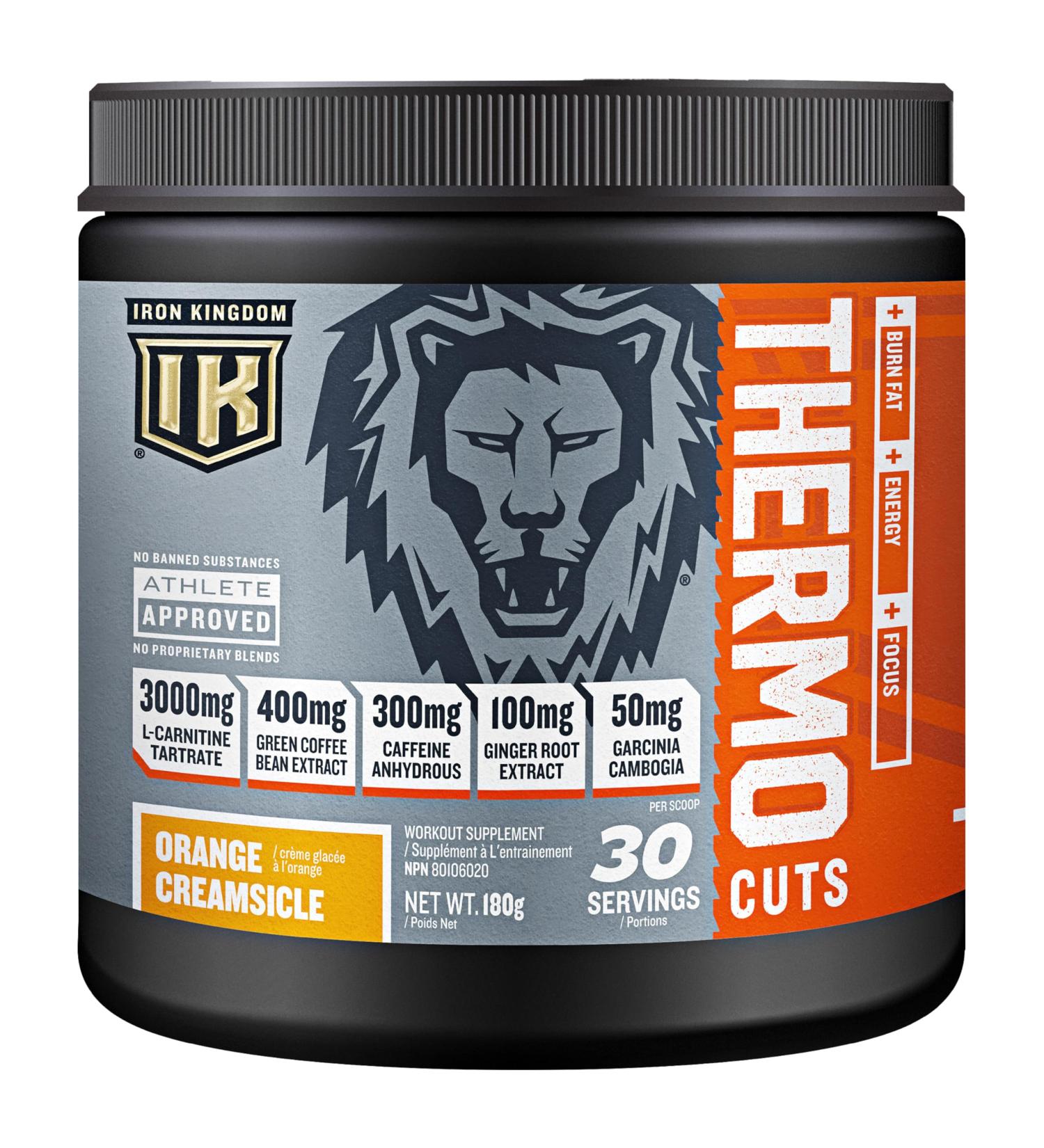 IRON KINGDOM THERMO CUTS (Thermogenic Pre-Workout) ORANGE CREAMSICLE Fat Burner Energy Focus Carnitine Caffeine Orange Creamsicle 30 Servings (Pack of 1) - Buy Online on GoSupps.com
