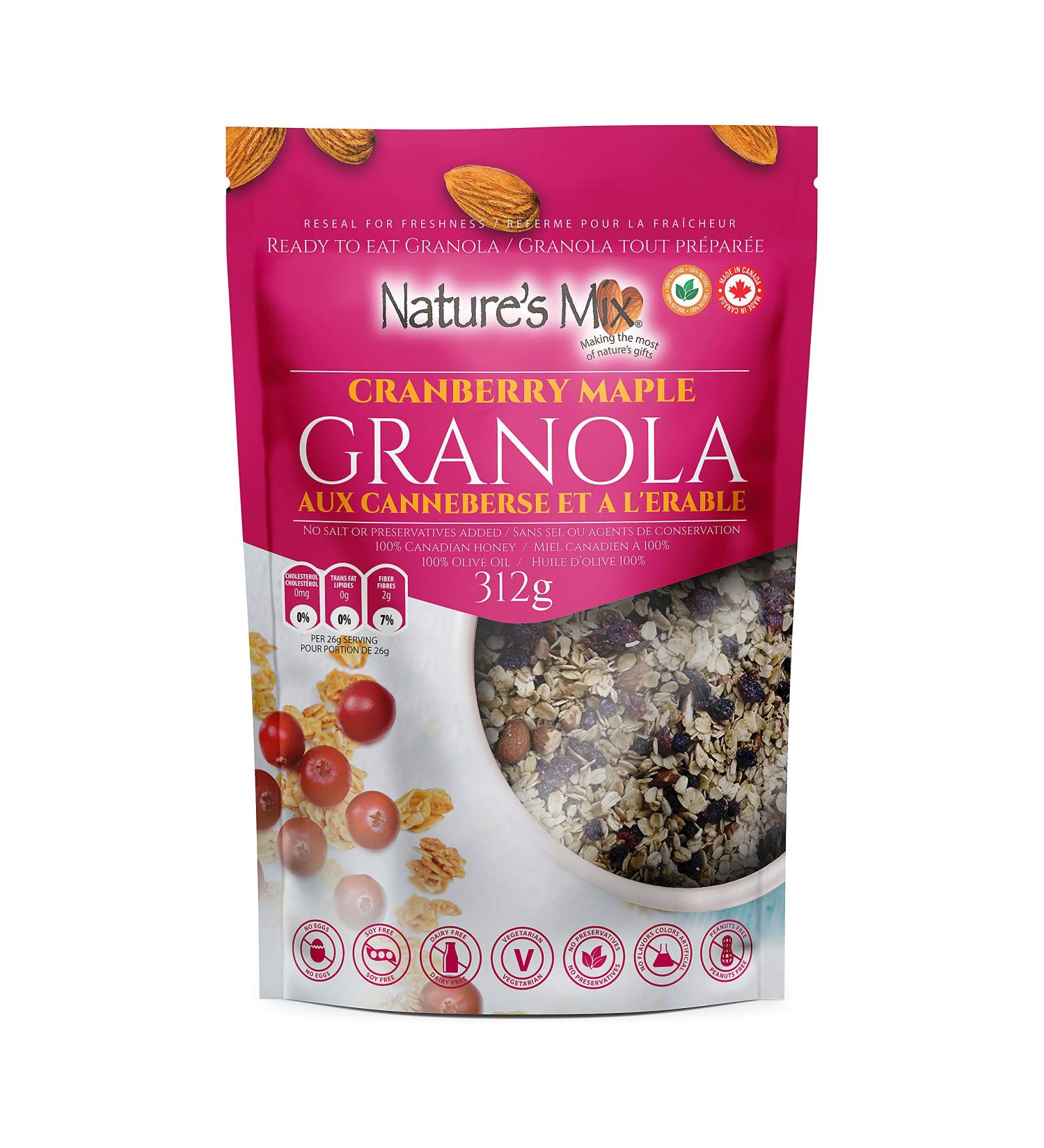 Nature's Mix Cranberry Maple Granola - Canadian Locally Made - Vegan and Kosher Certified Cranberry Maple Granola 312 Grams Light Red - Buy Online on GoSupps.com