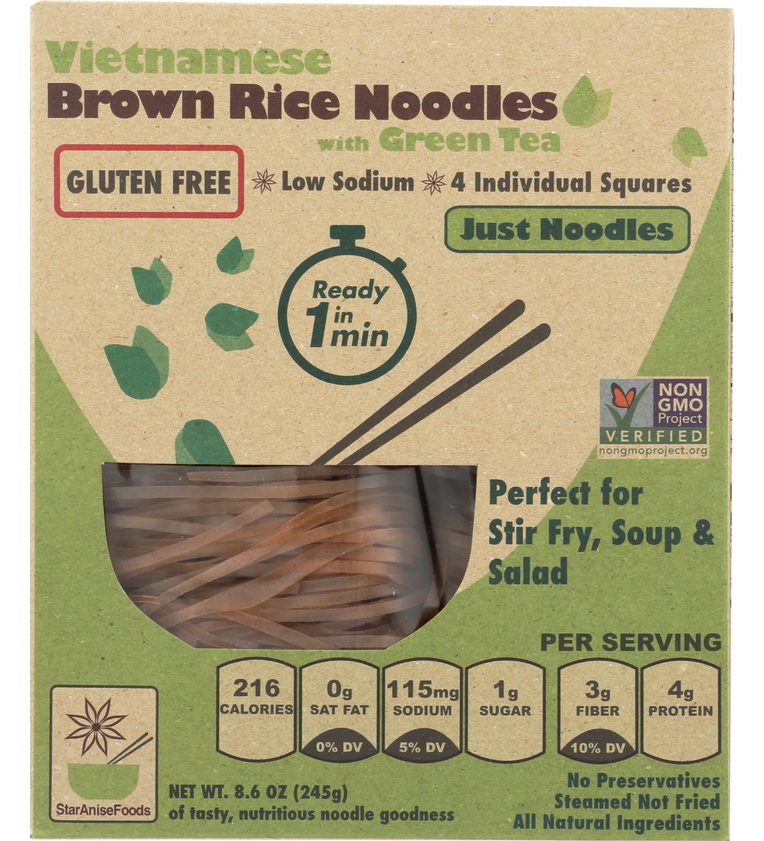 Star Anise Foods Gluten-Free Brown Rice Noodles with Green Tea - 24 Servings (8.6 oz) Pack of 6, Pho Vietnamese & Pad Thai Noodles - Buy Online on GoSupps.com