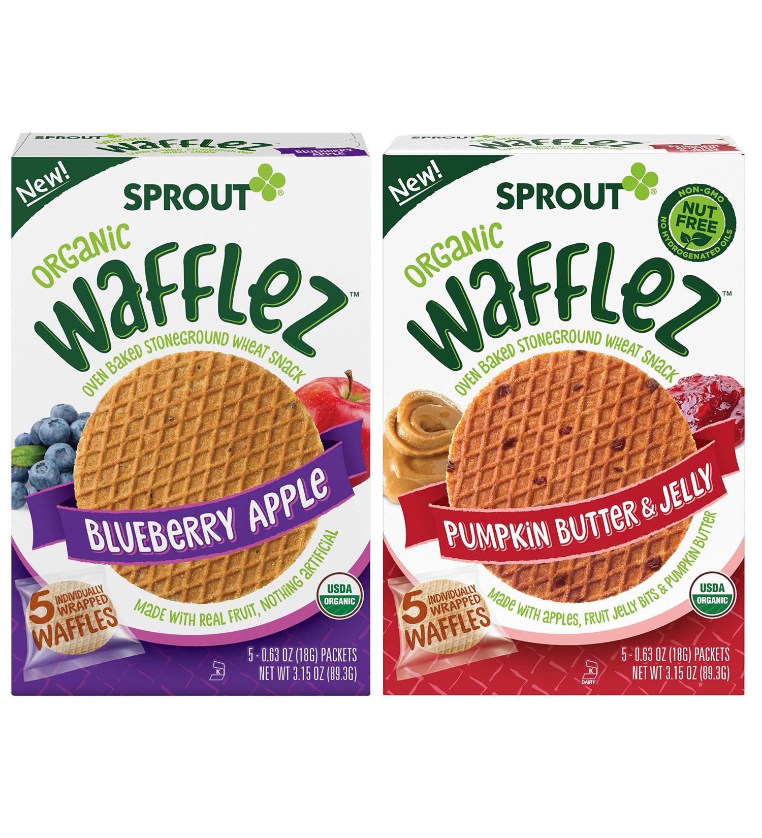 Sprout Organic Baby Food Stage 4 Toddler Snacks - Blueberry Apple and Pumpkin Butter Wafflez Variety Pack - 20 Single Serve Waffles - Buy Online on GoSupps.com